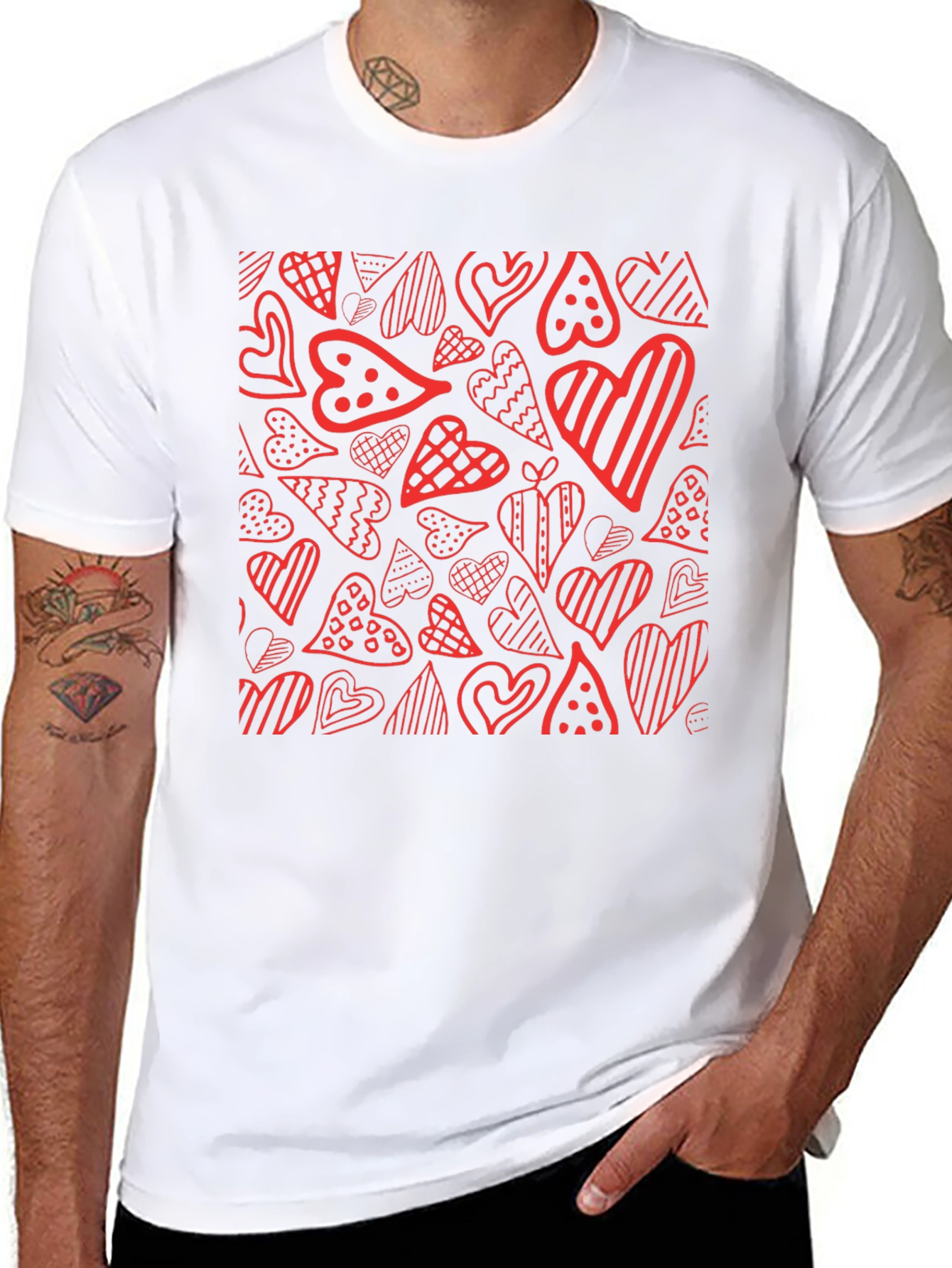 Heart Pattern Tee - Black Graphic T-Shirt