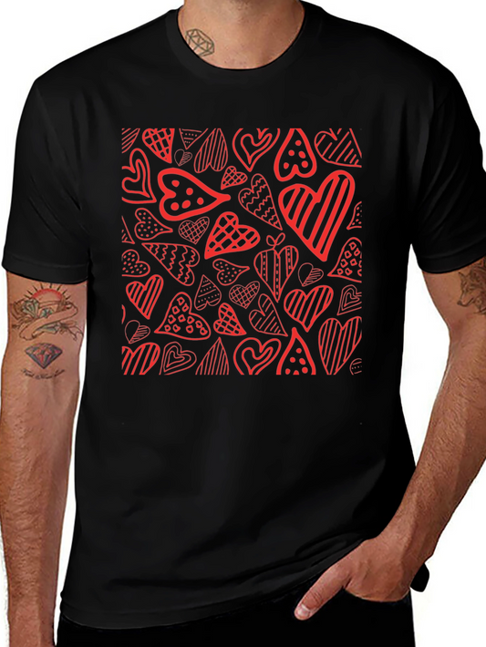 Heart Pattern Tee - Black Graphic T-Shirt