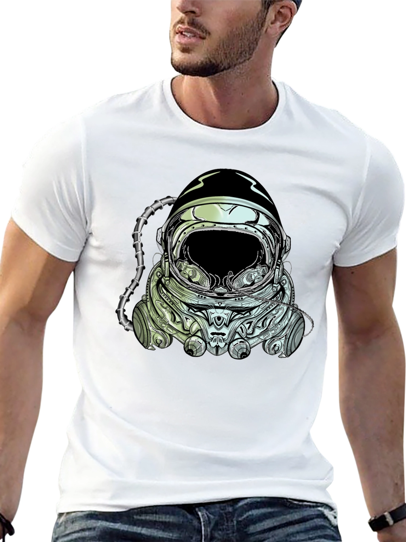 Astronaut Helmet Graphic Tee - Cool Space Design