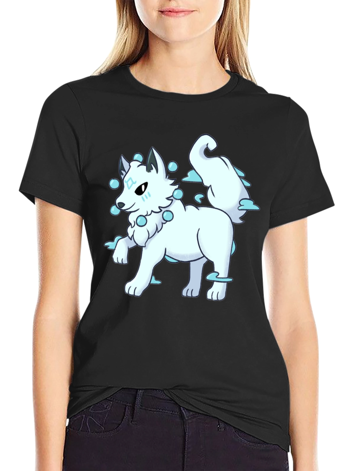 Anime Wolf Graphic Tee - Black Cotton Shirt
