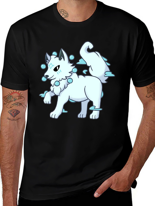 Anime Wolf Graphic Tee - Black Cotton Shirt