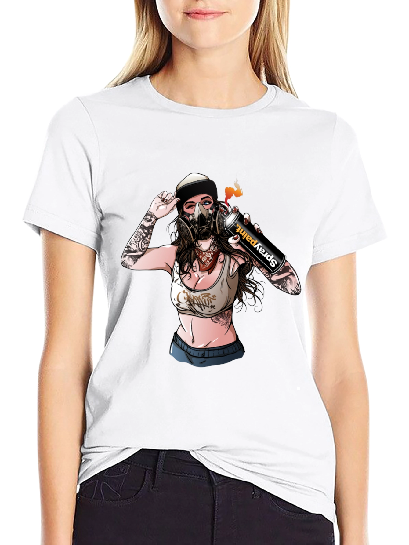Spray Paint Girl Graphic Black T-Shirt