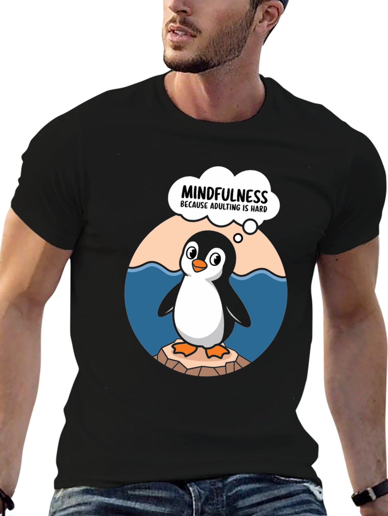 Mindfulness Penguin T-Shirt - Adulting Is Hard Tee