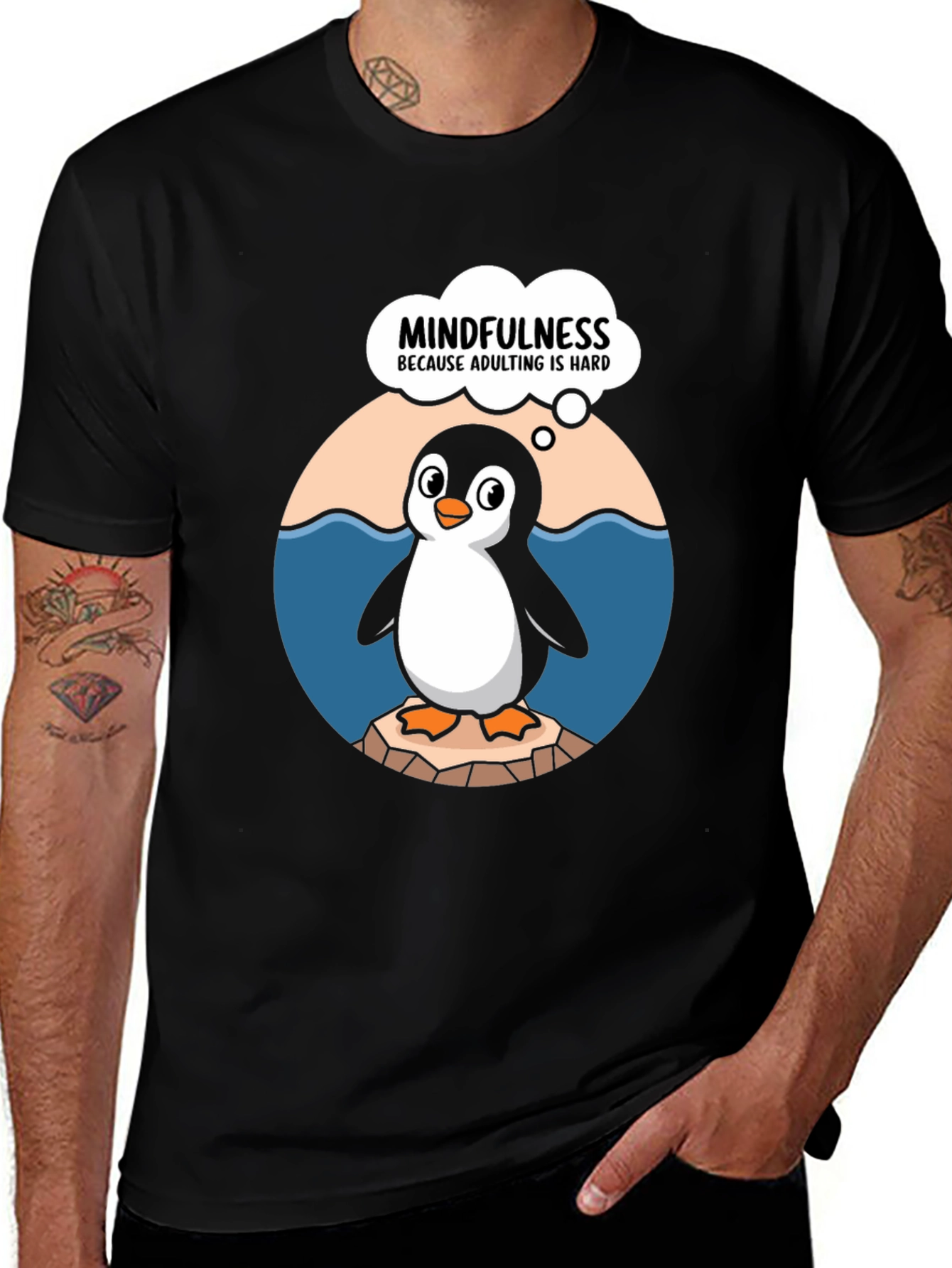 Mindfulness Penguin T-Shirt - Adulting Is Hard Tee
