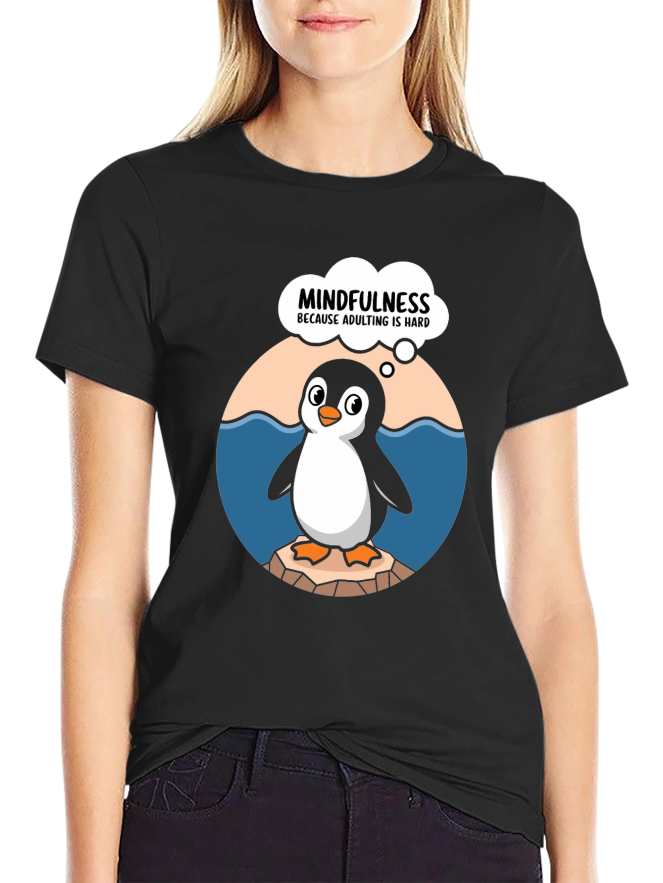 Mindfulness Penguin T-Shirt - Adulting Is Hard Tee