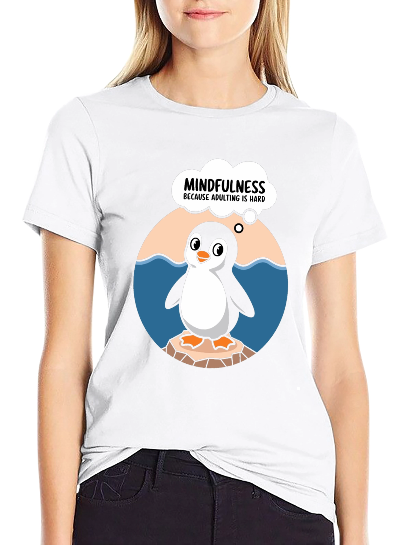 Mindfulness Penguin T-Shirt - Adulting Is Hard Tee