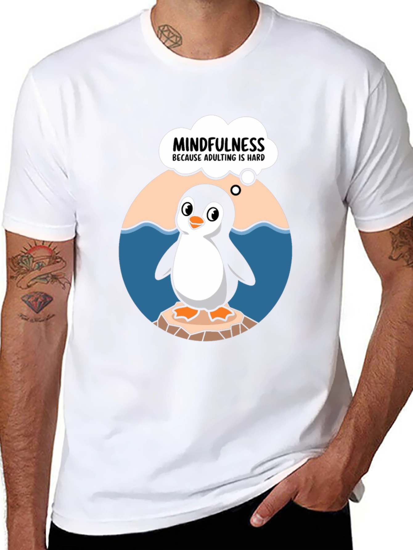 Mindfulness Penguin T-Shirt - Adulting Is Hard Tee