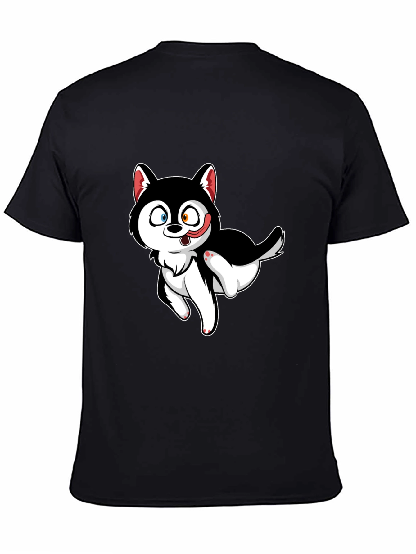 Cute Cartoon Husky Graphic T-Shirt - Black