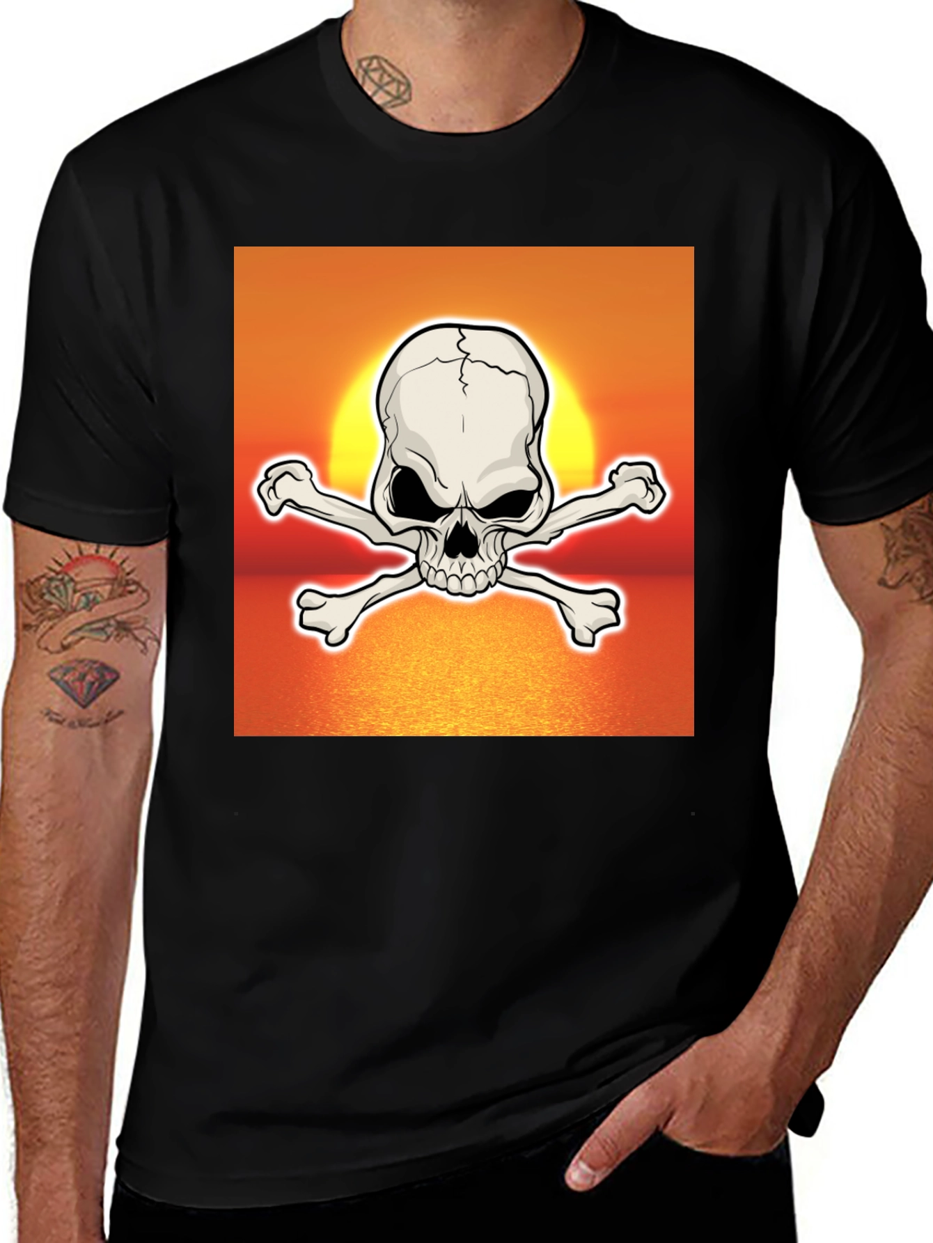 Skull & Crossbones Sunset Graphic T-Shirt