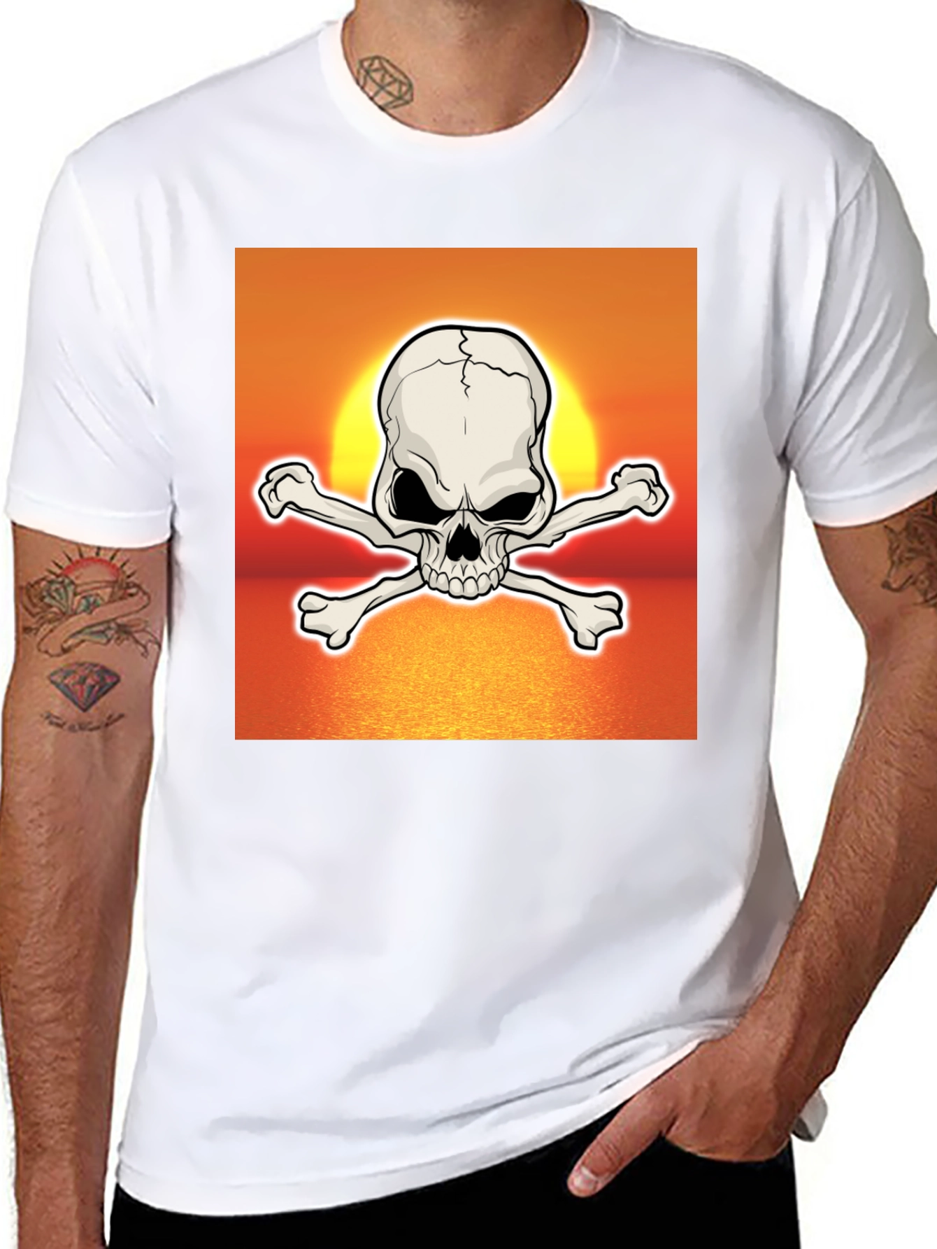 Skull & Crossbones Sunset Graphic T-Shirt
