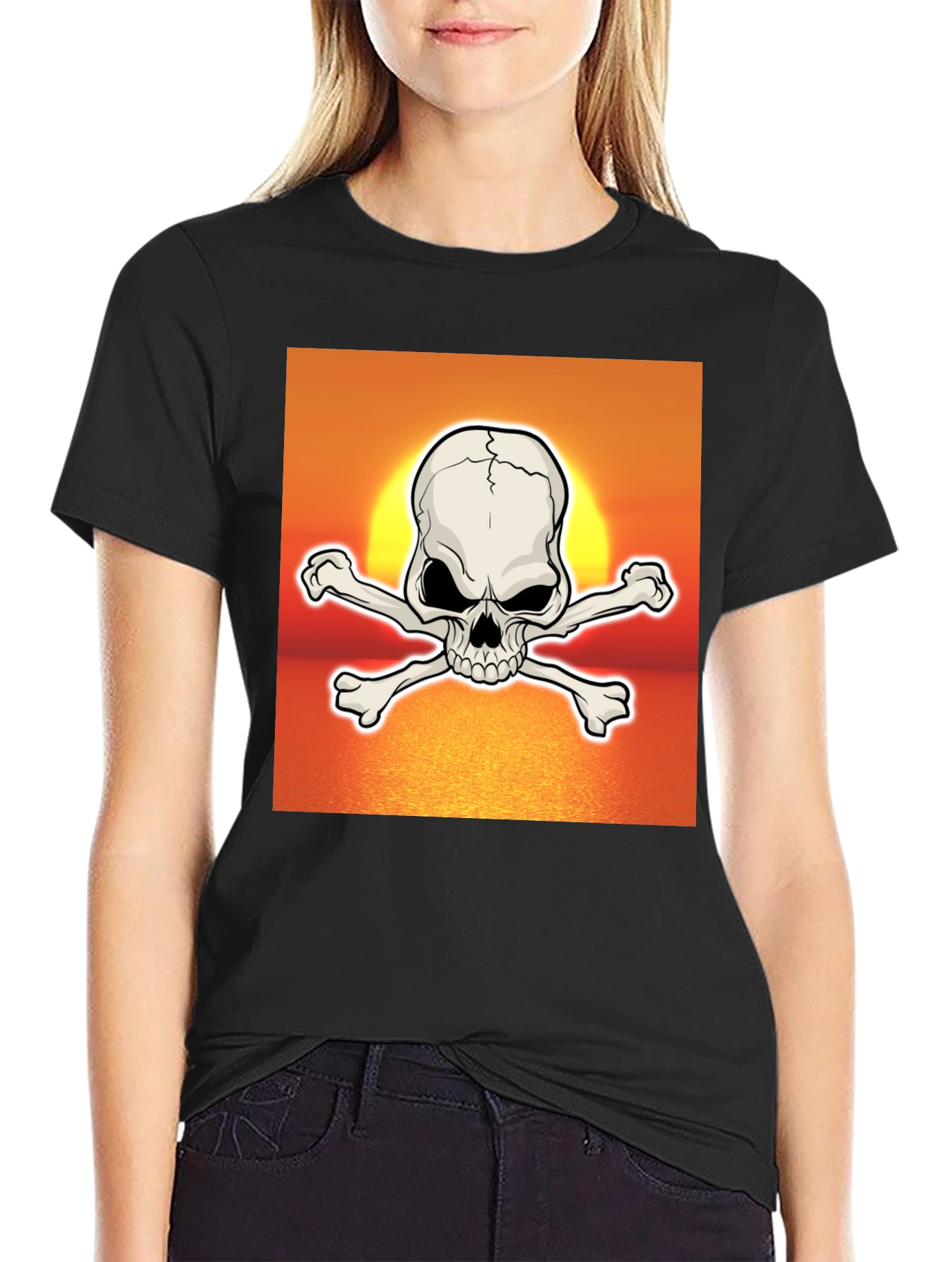 Skull & Crossbones Sunset Graphic T-Shirt