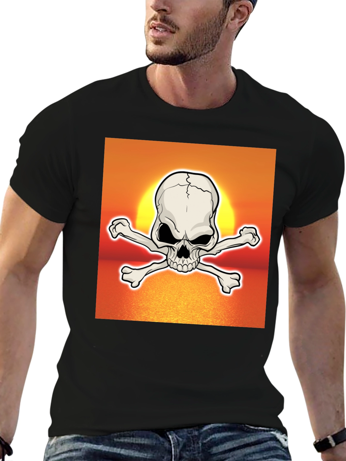 Skull & Crossbones Sunset Graphic T-Shirt