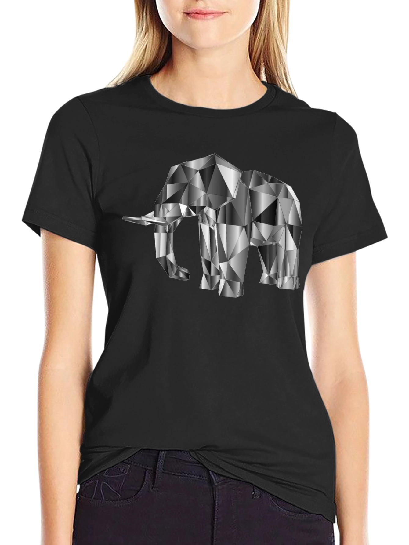 Geometric Elephant Graphic Tee - Black