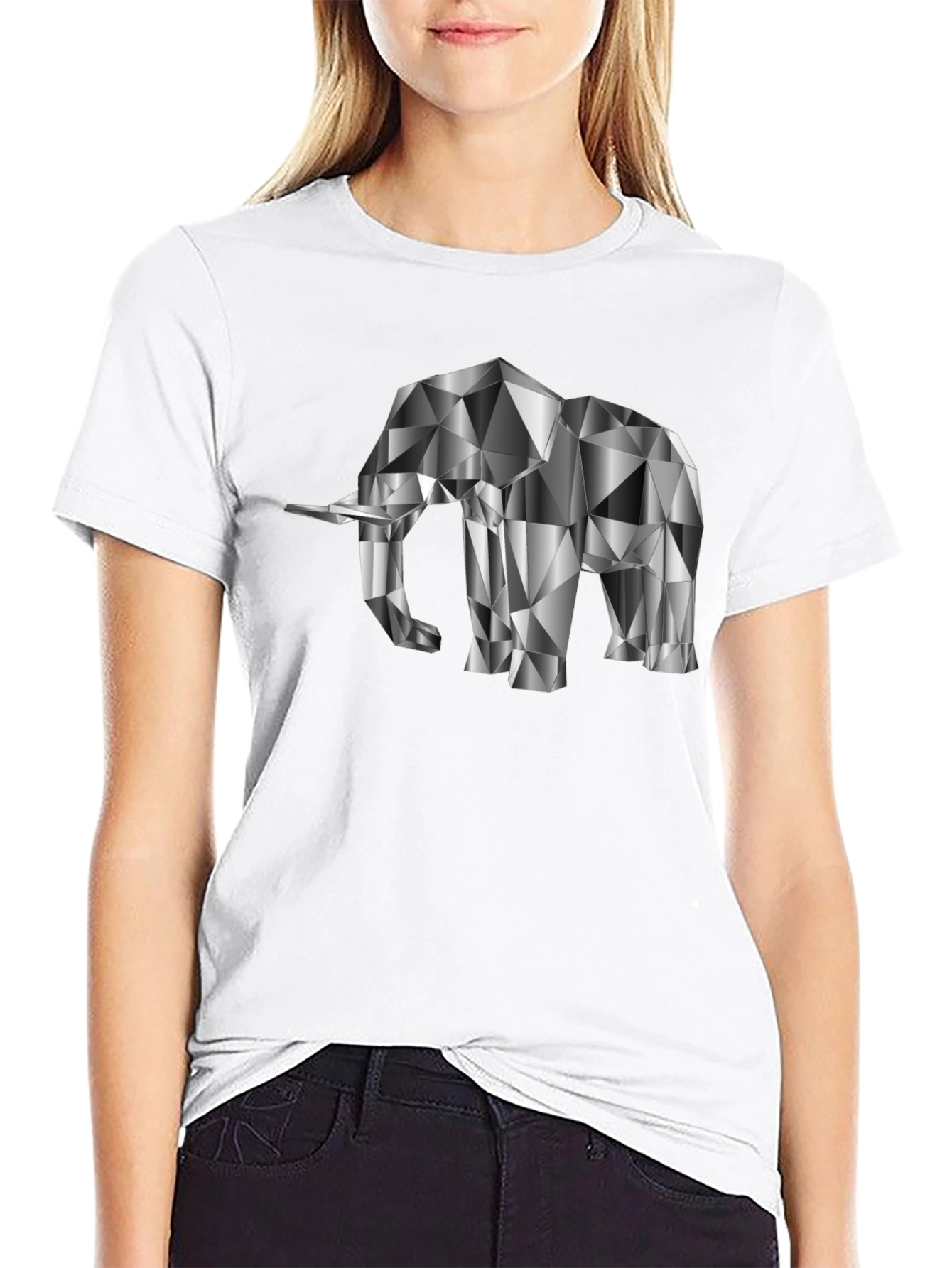Geometric Elephant Graphic Tee - Black
