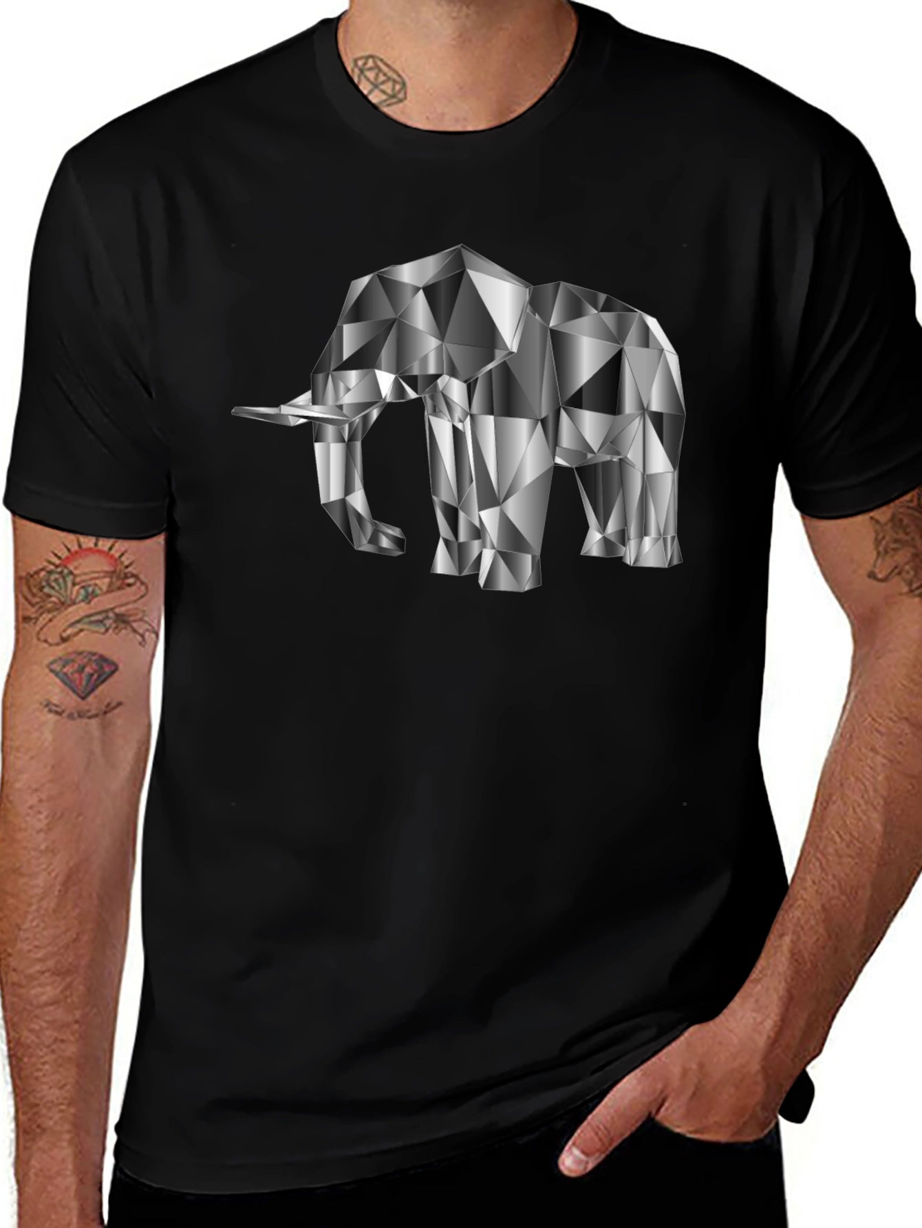 Geometric Elephant Graphic Tee - Black