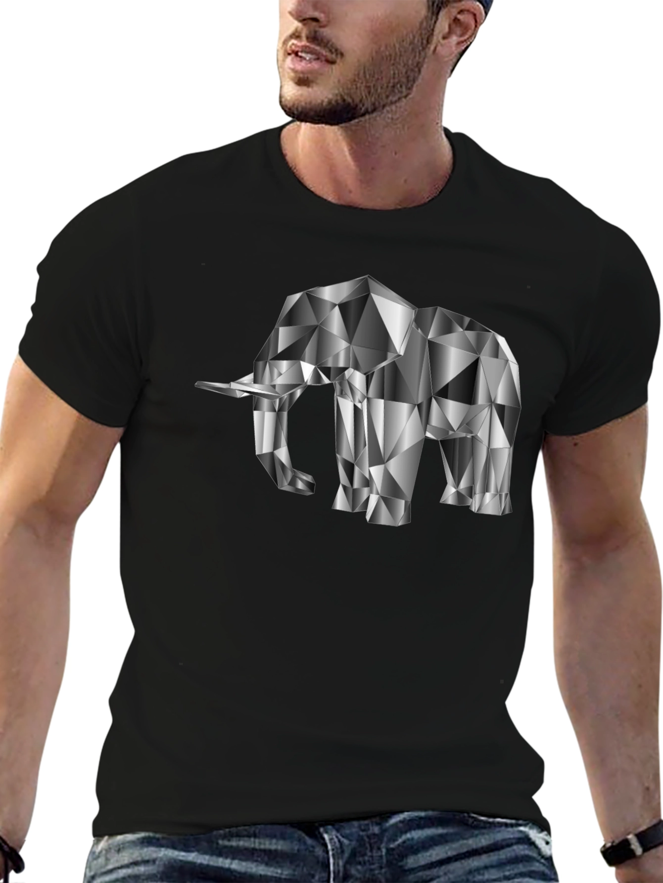 Geometric Elephant Graphic Tee - Black