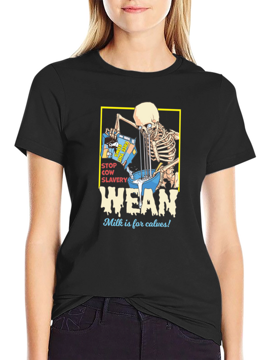 Vegan Skeleton Graphic T-Shirt - Wean Milk is for Calves