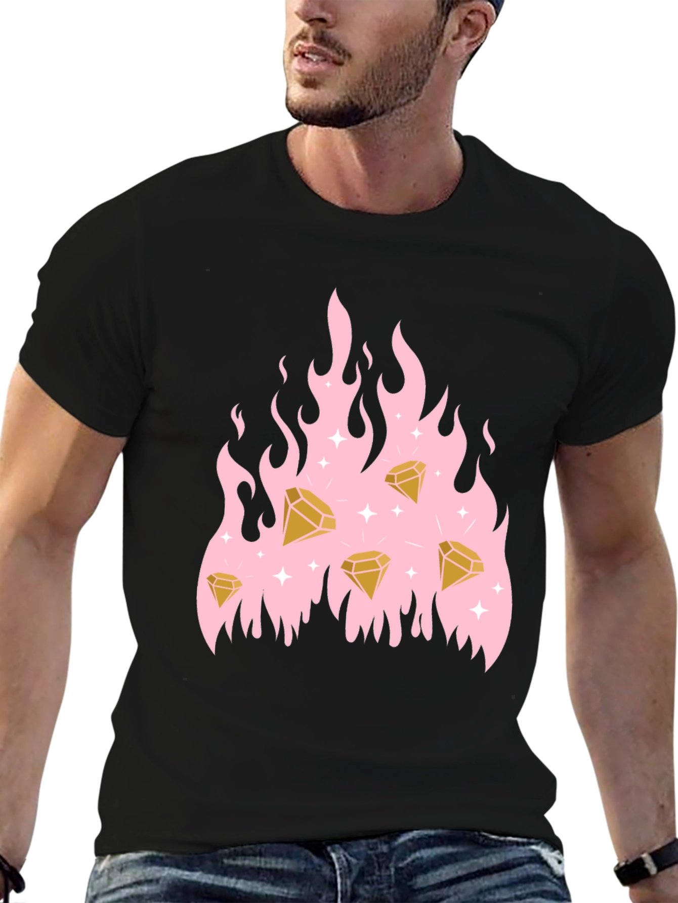 Diamond Flames Graphic Tee - Black T-Shirt