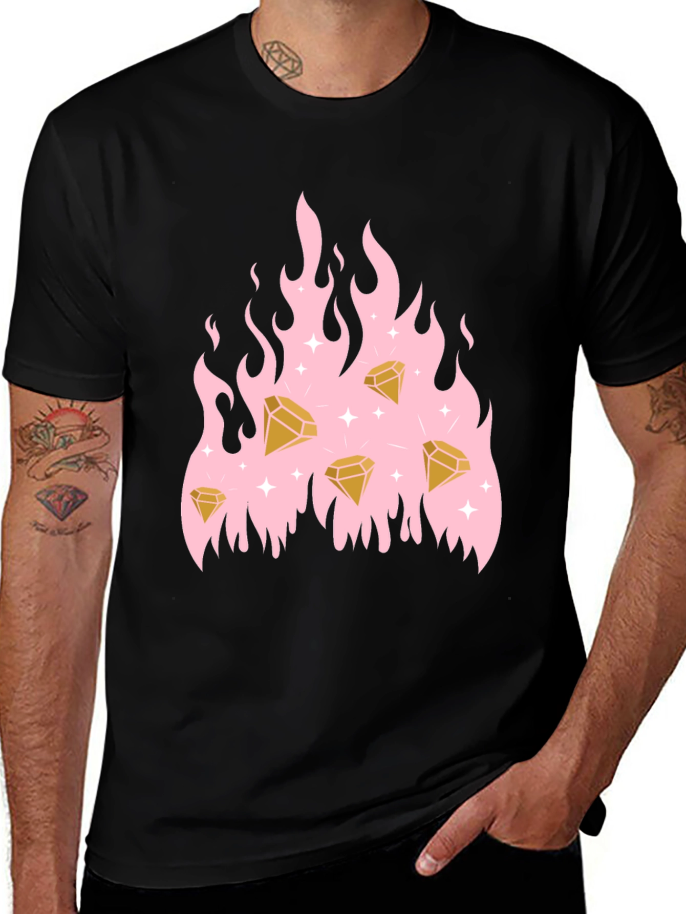 Diamond Flames Graphic Tee - Black T-Shirt
