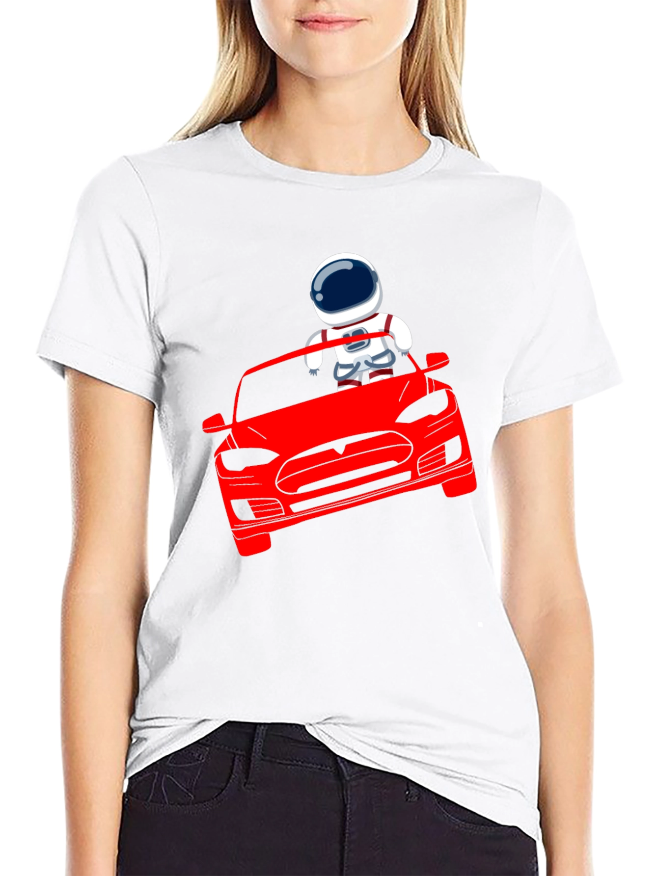 Astronaut Driving Tesla T-Shirt - Cool Graphic Tee