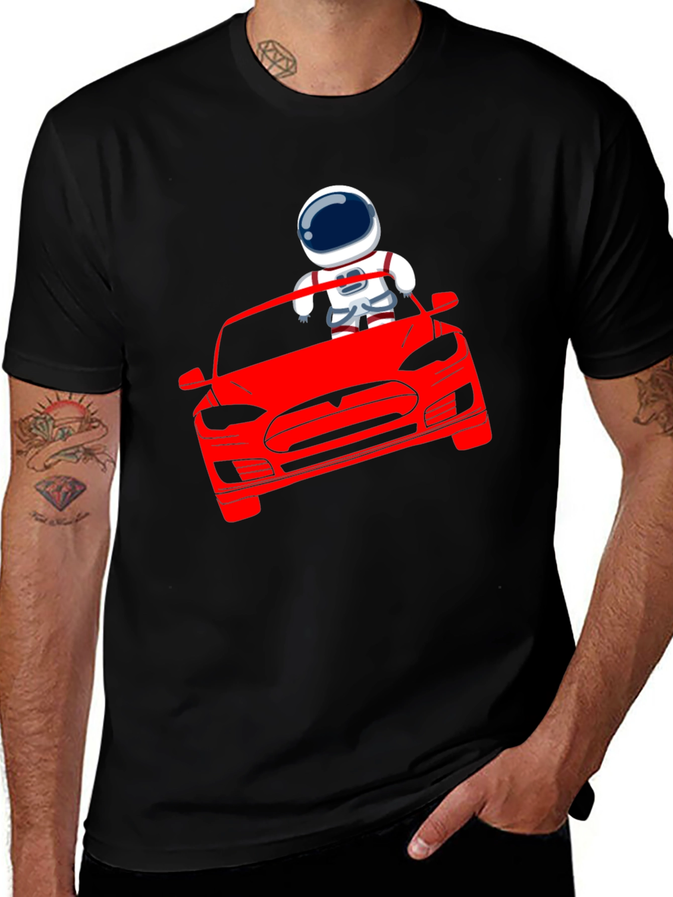 Astronaut Driving Tesla T-Shirt - Cool Graphic Tee