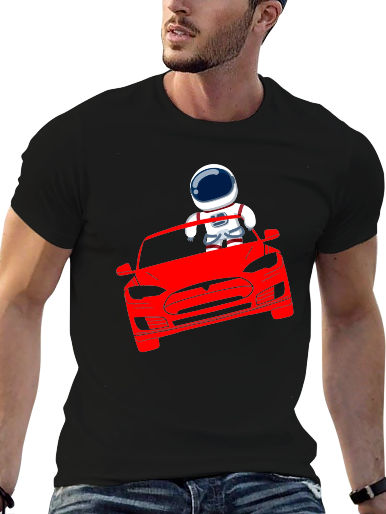 Astronaut Driving Tesla T-Shirt - Cool Graphic Tee
