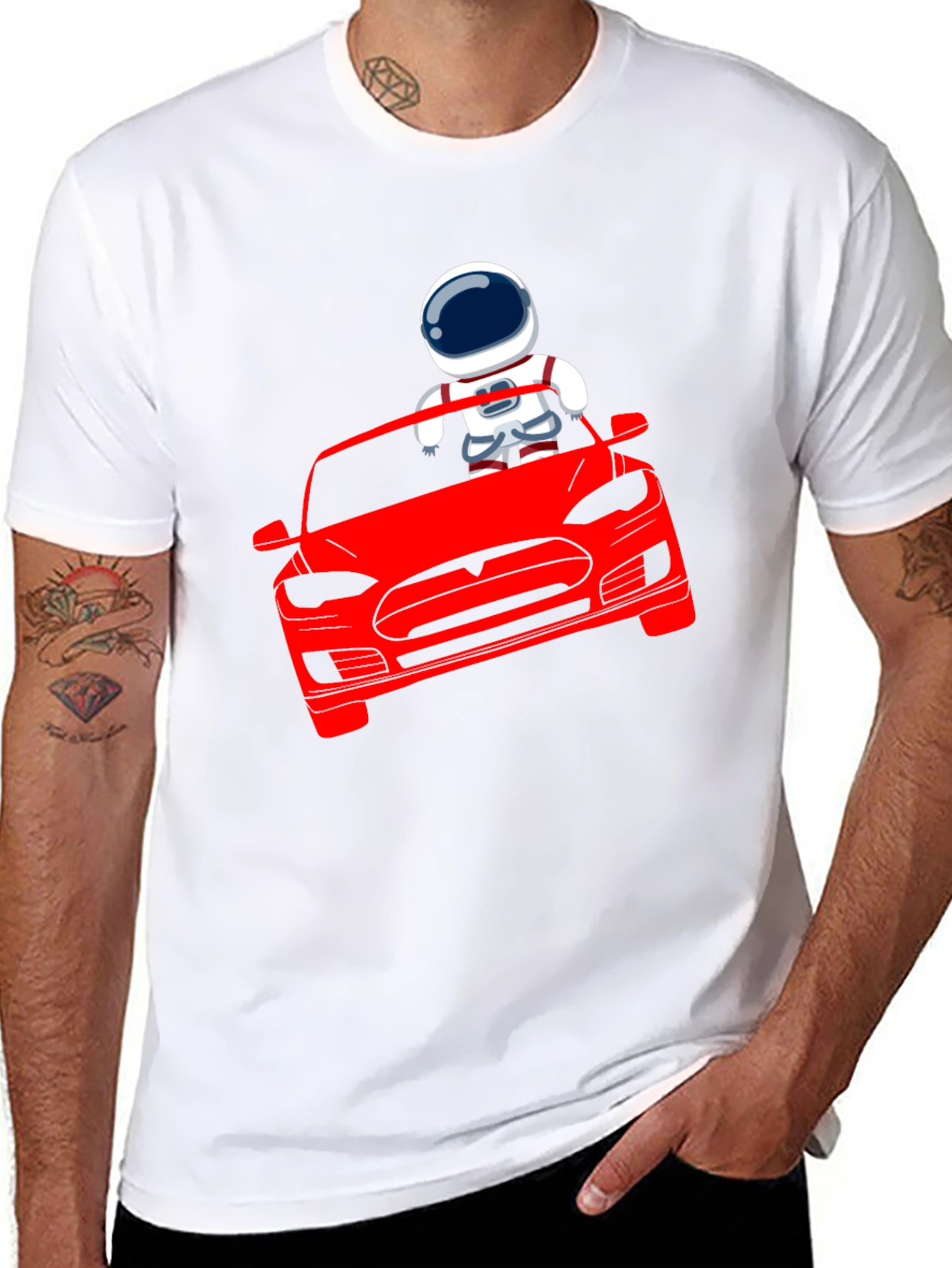 Astronaut Driving Tesla T-Shirt - Cool Graphic Tee