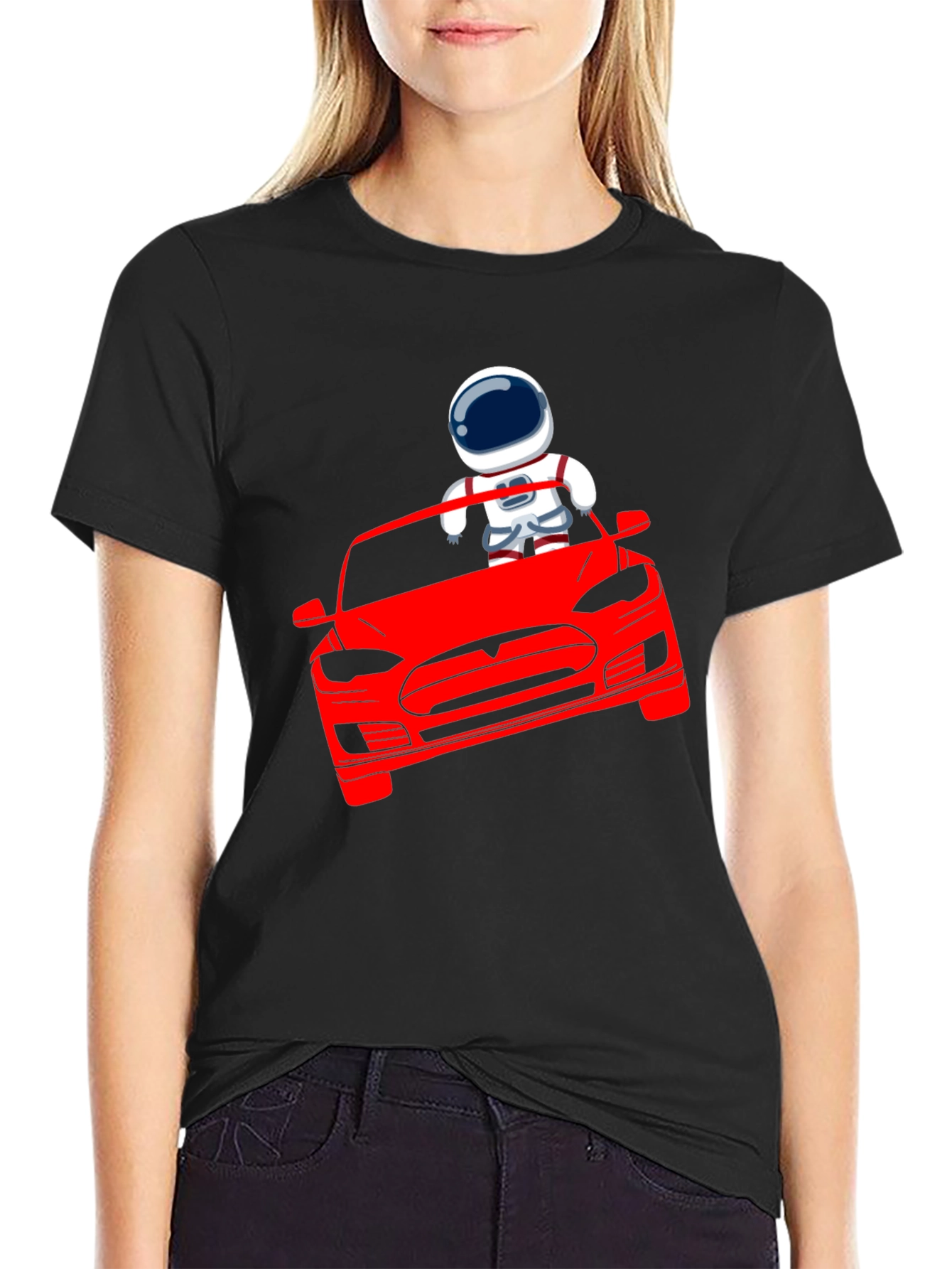 Astronaut Driving Tesla T-Shirt - Cool Graphic Tee