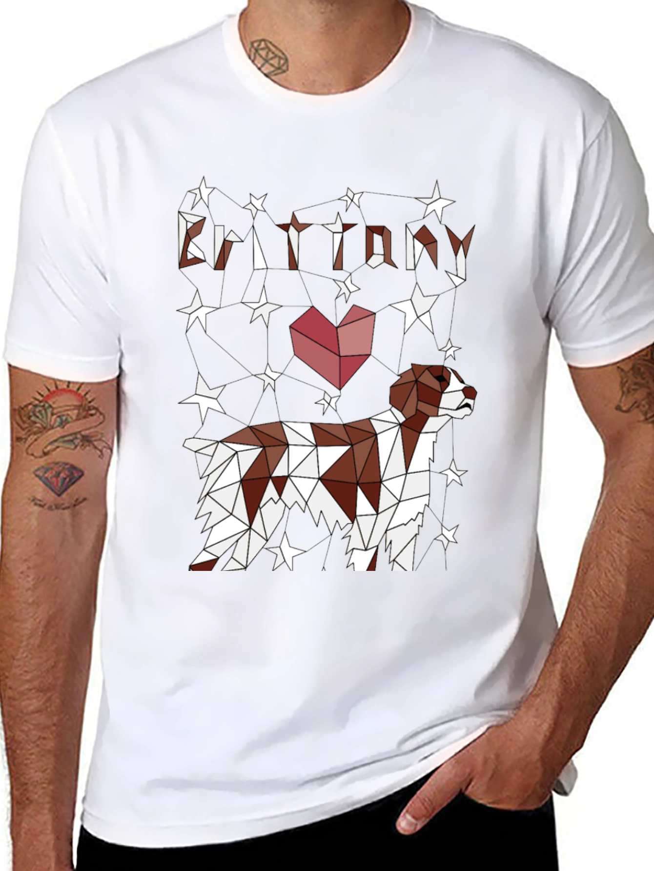 Brittany Spaniel Geometric T-Shirt – Artistic Dog Lover Graphic Tee Gift