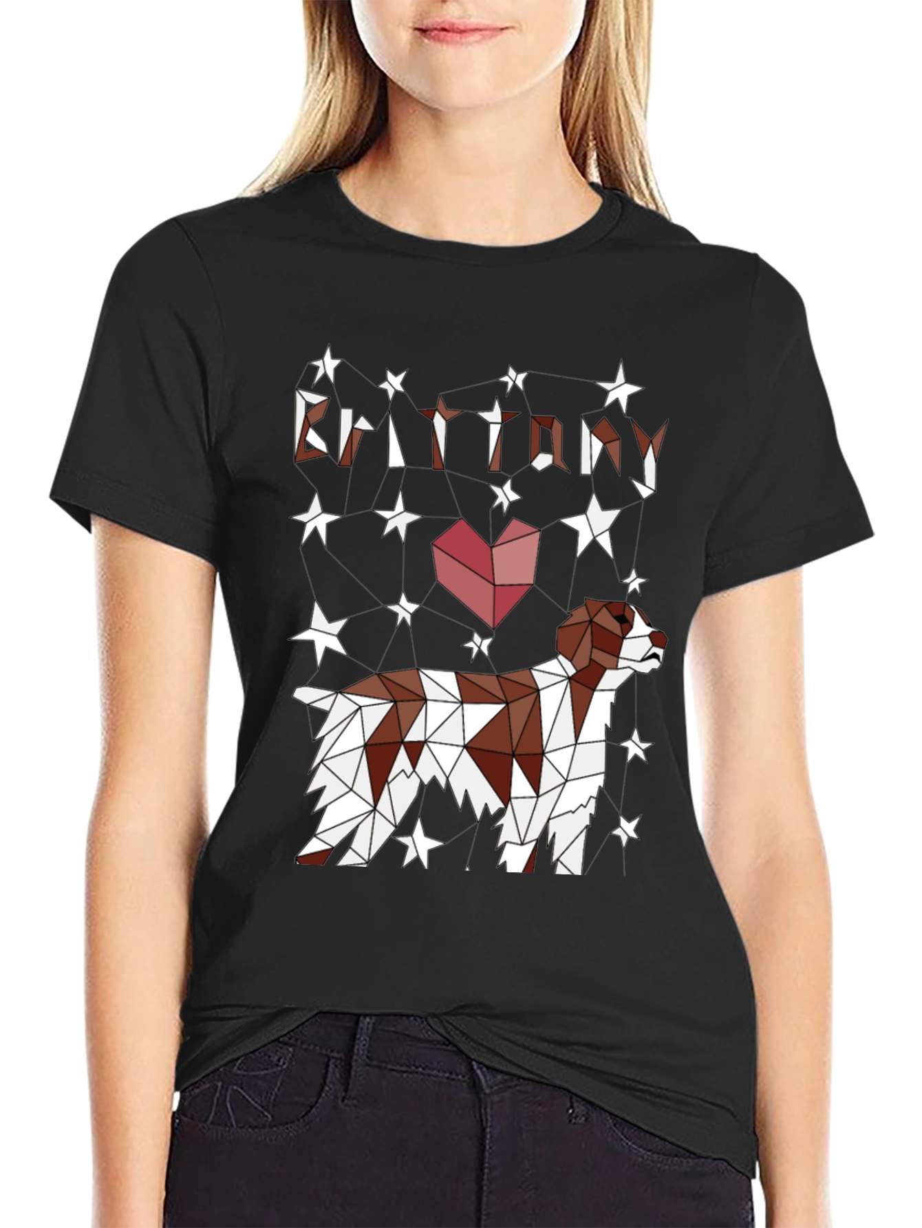 Brittany Spaniel Geometric T-Shirt – Artistic Dog Lover Graphic Tee Gift