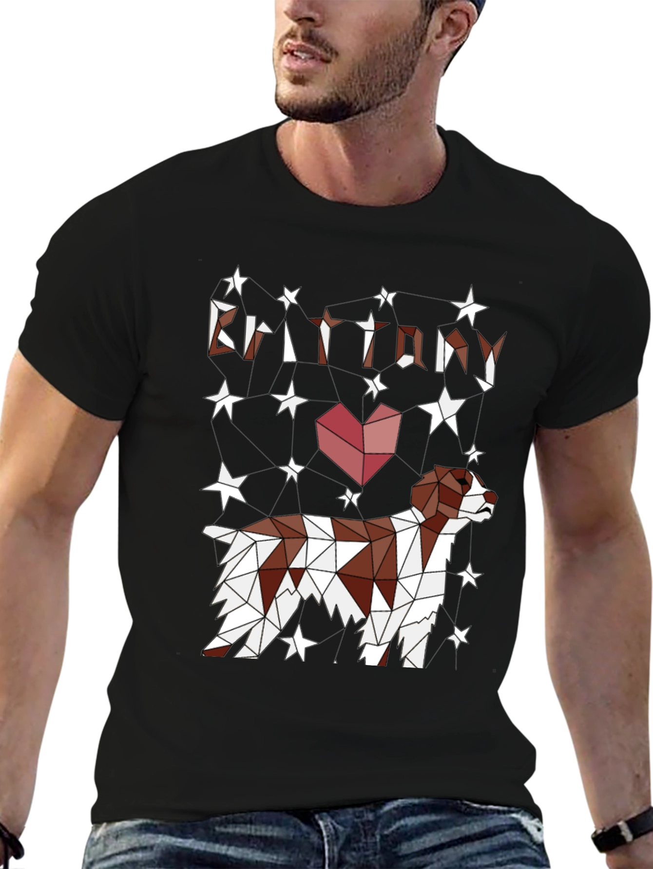 Brittany Spaniel Geometric T-Shirt – Artistic Dog Lover Graphic Tee Gift