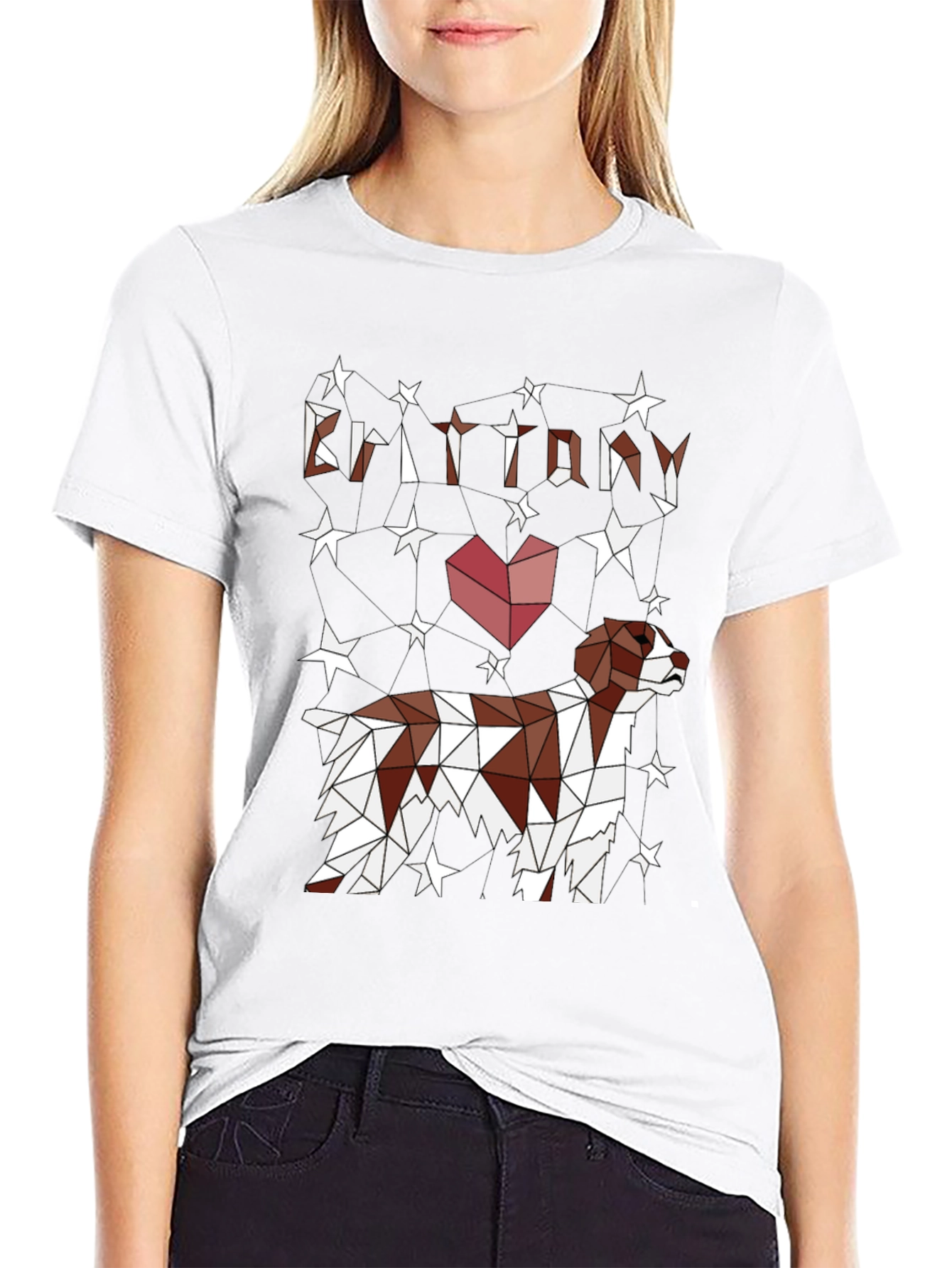 Brittany Spaniel Geometric T-Shirt – Artistic Dog Lover Graphic Tee Gift