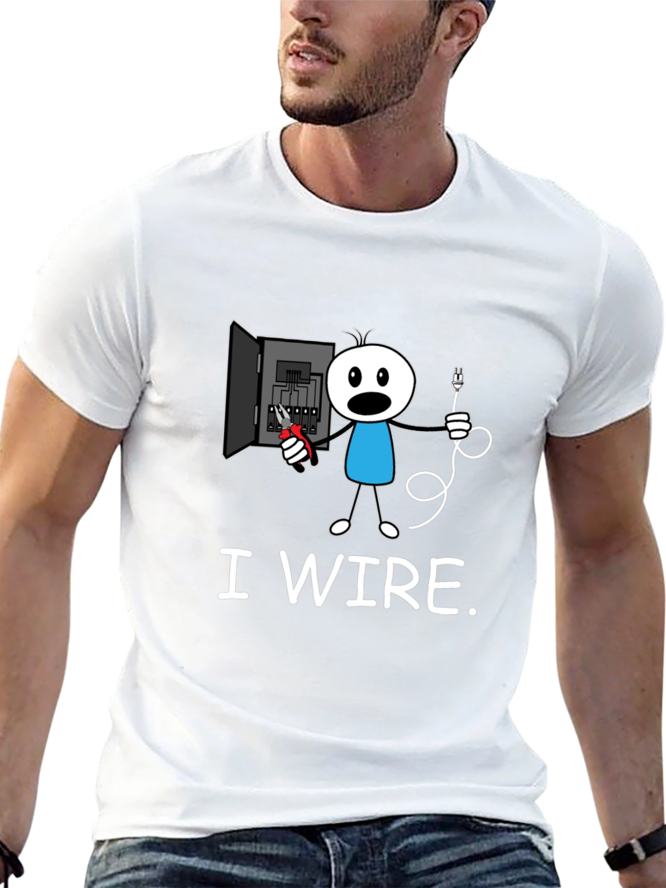 Funny I Wire. Electrician Stick Figure T-Shirt