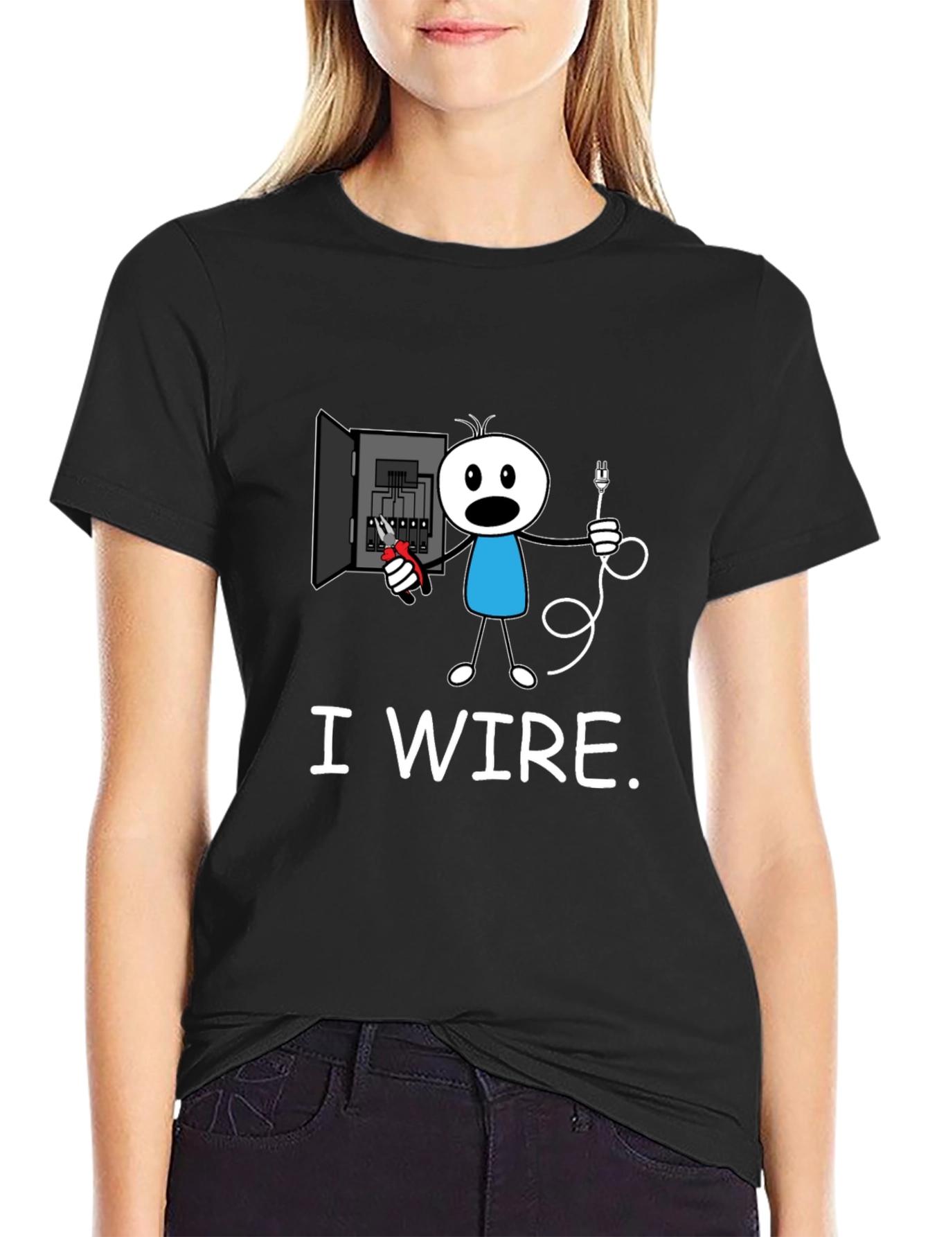 Funny I Wire. Electrician Stick Figure T-Shirt