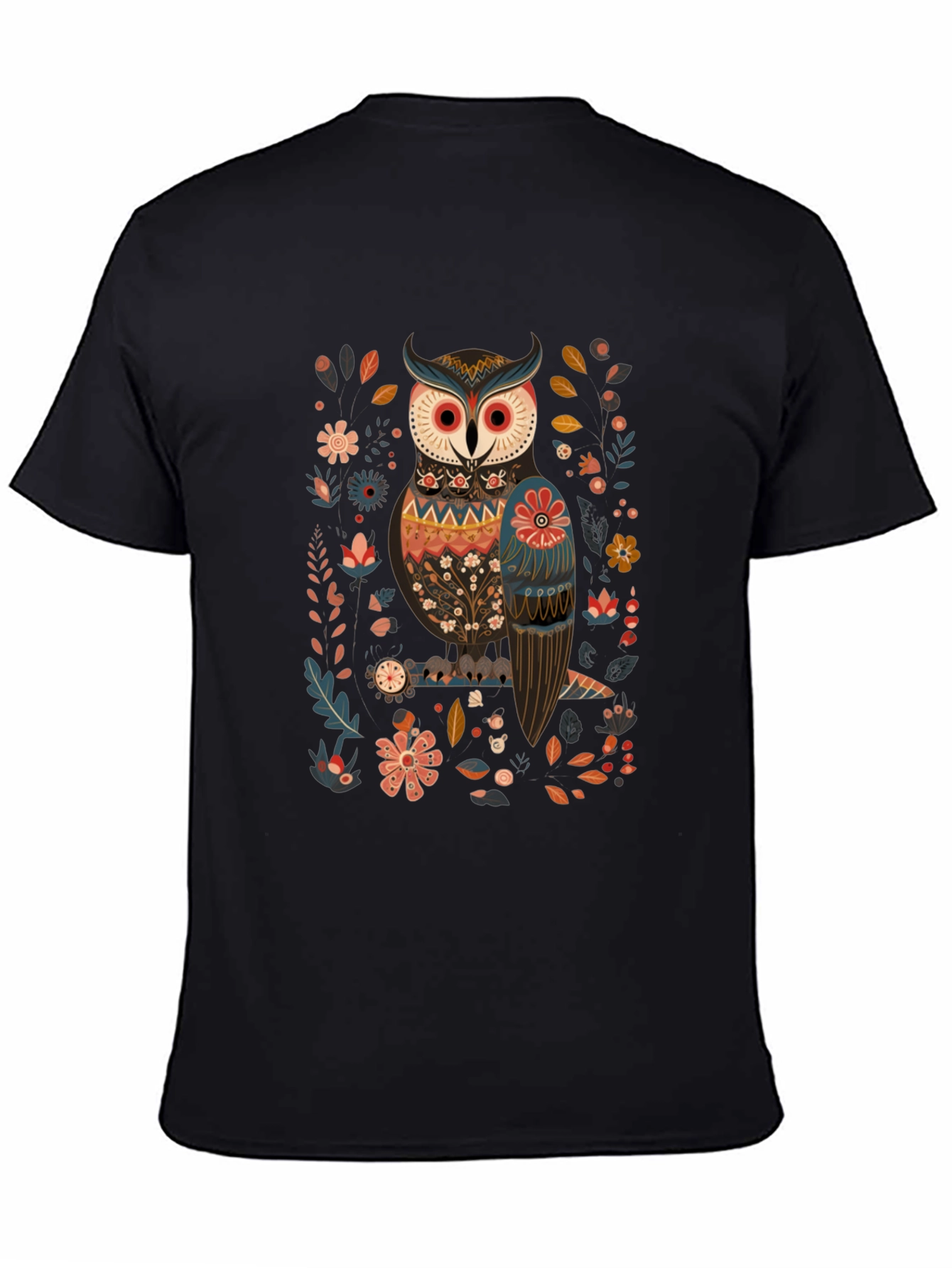 Owl & Floral Graphic Black T-Shirt