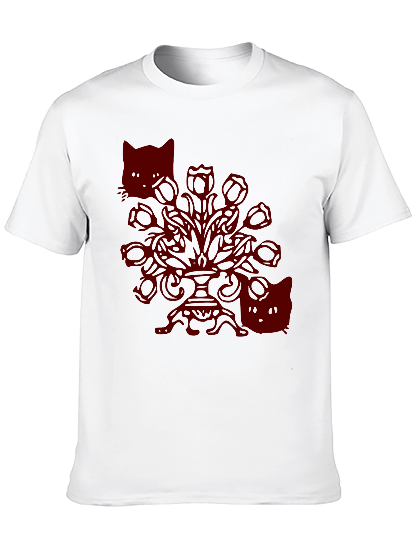 Gothic Cat T-Shirt - Spooky Floral Design