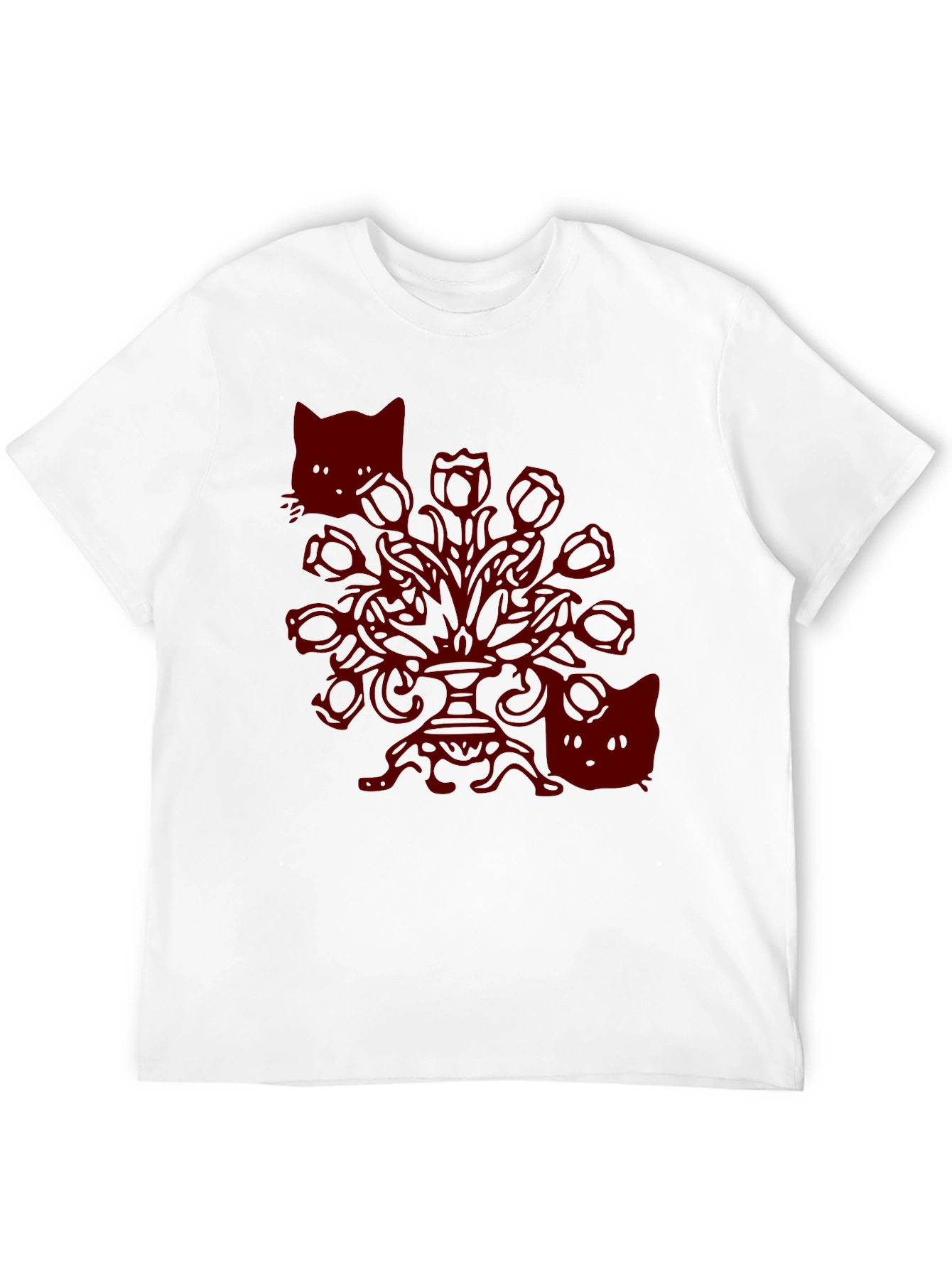 Gothic Cat T-Shirt - Spooky Floral Design