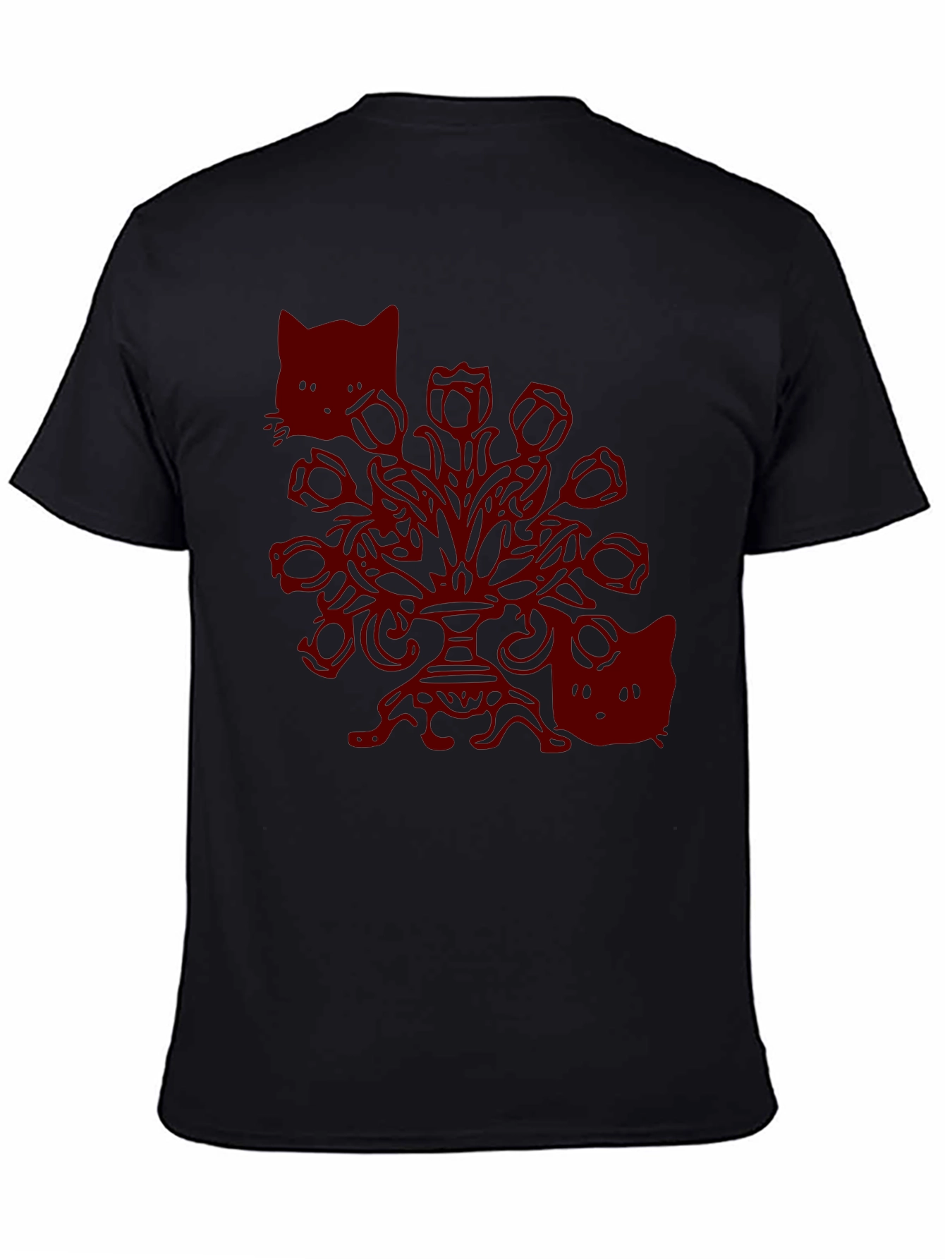 Gothic Cat T-Shirt - Spooky Floral Design