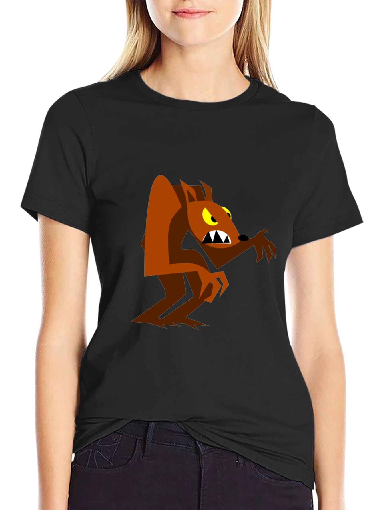 Cartoon Werewolf Graphic Tee - Black
