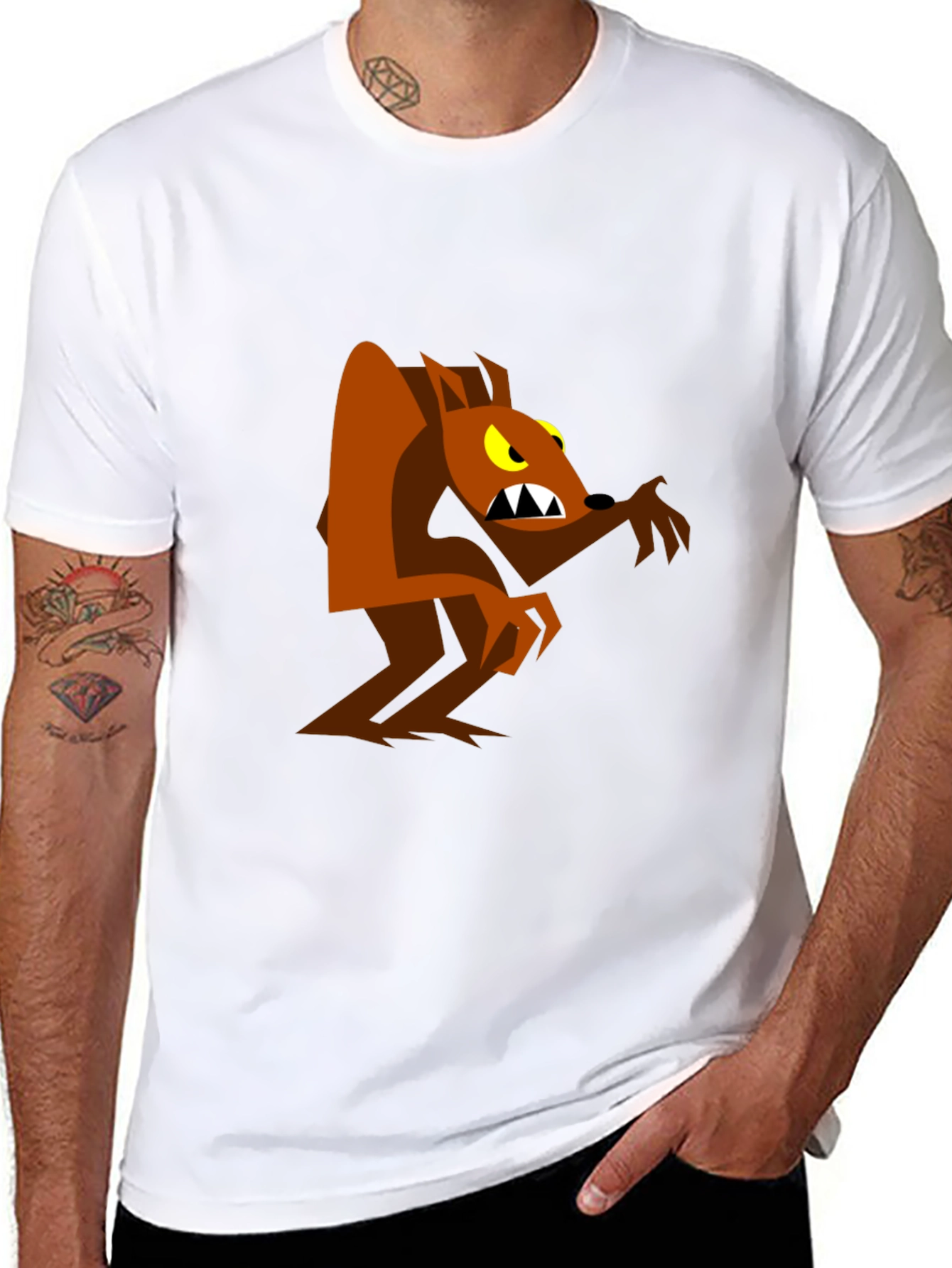Cartoon Werewolf Graphic Tee - Black
