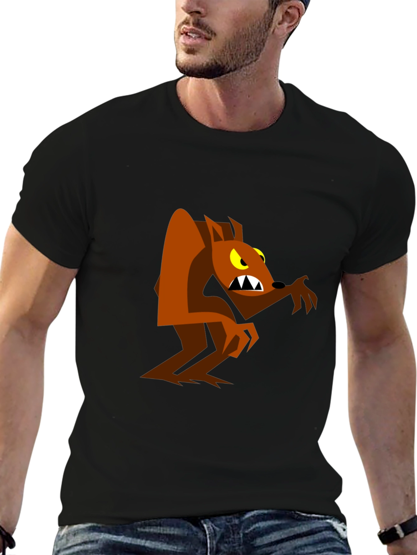 Cartoon Werewolf Graphic Tee - Black