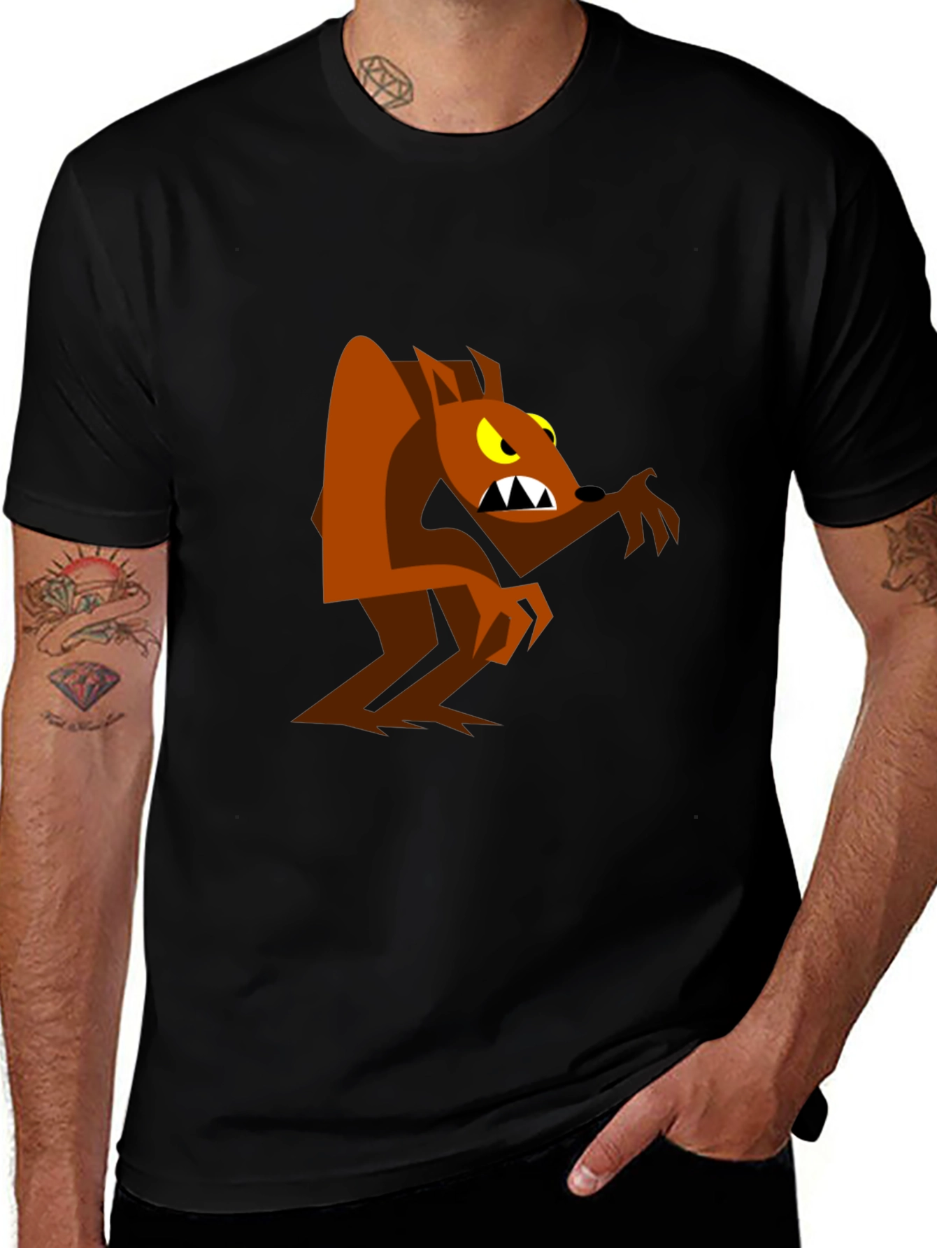 Cartoon Werewolf Graphic Tee - Black