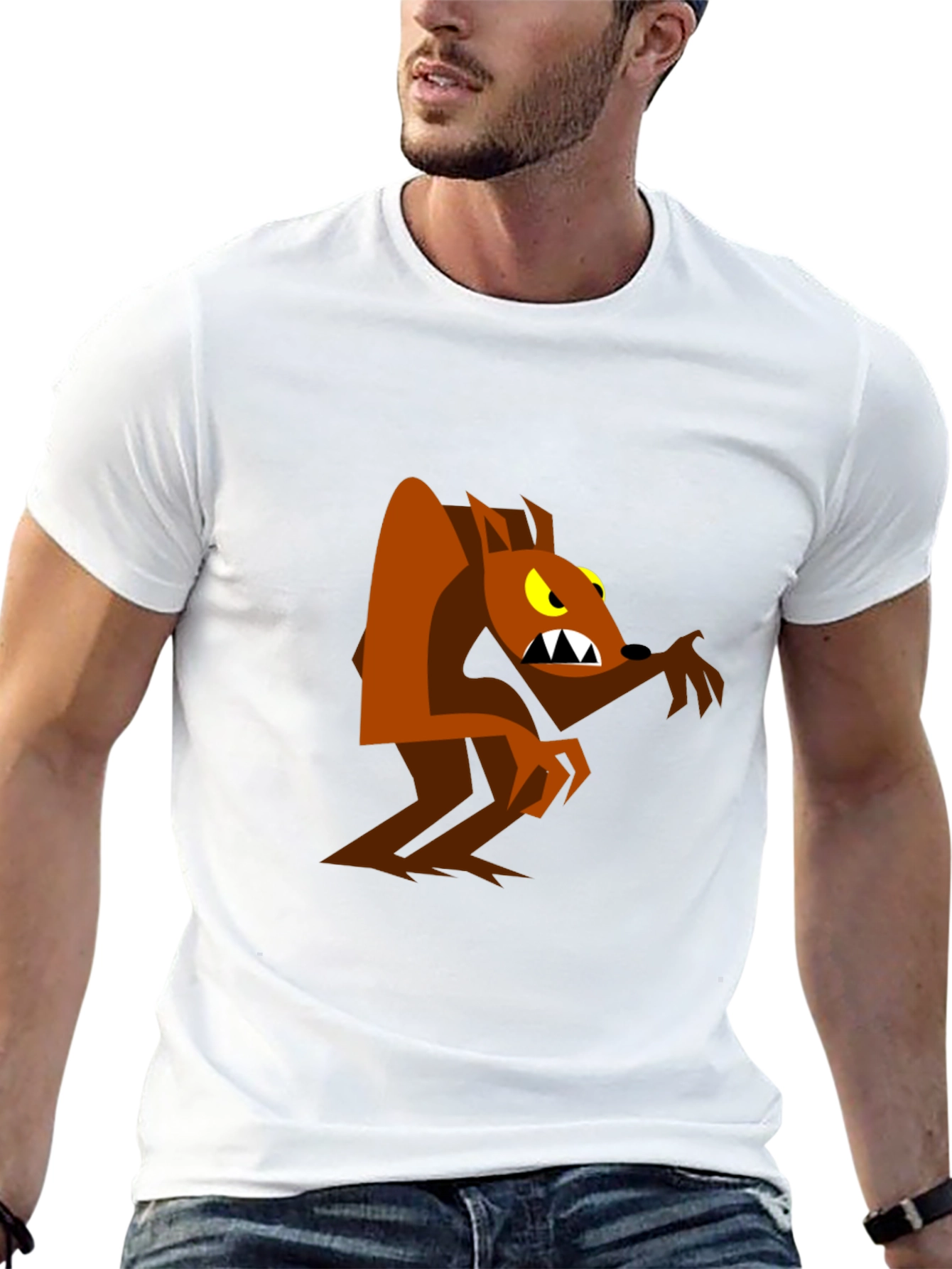 Cartoon Werewolf Graphic Tee - Black