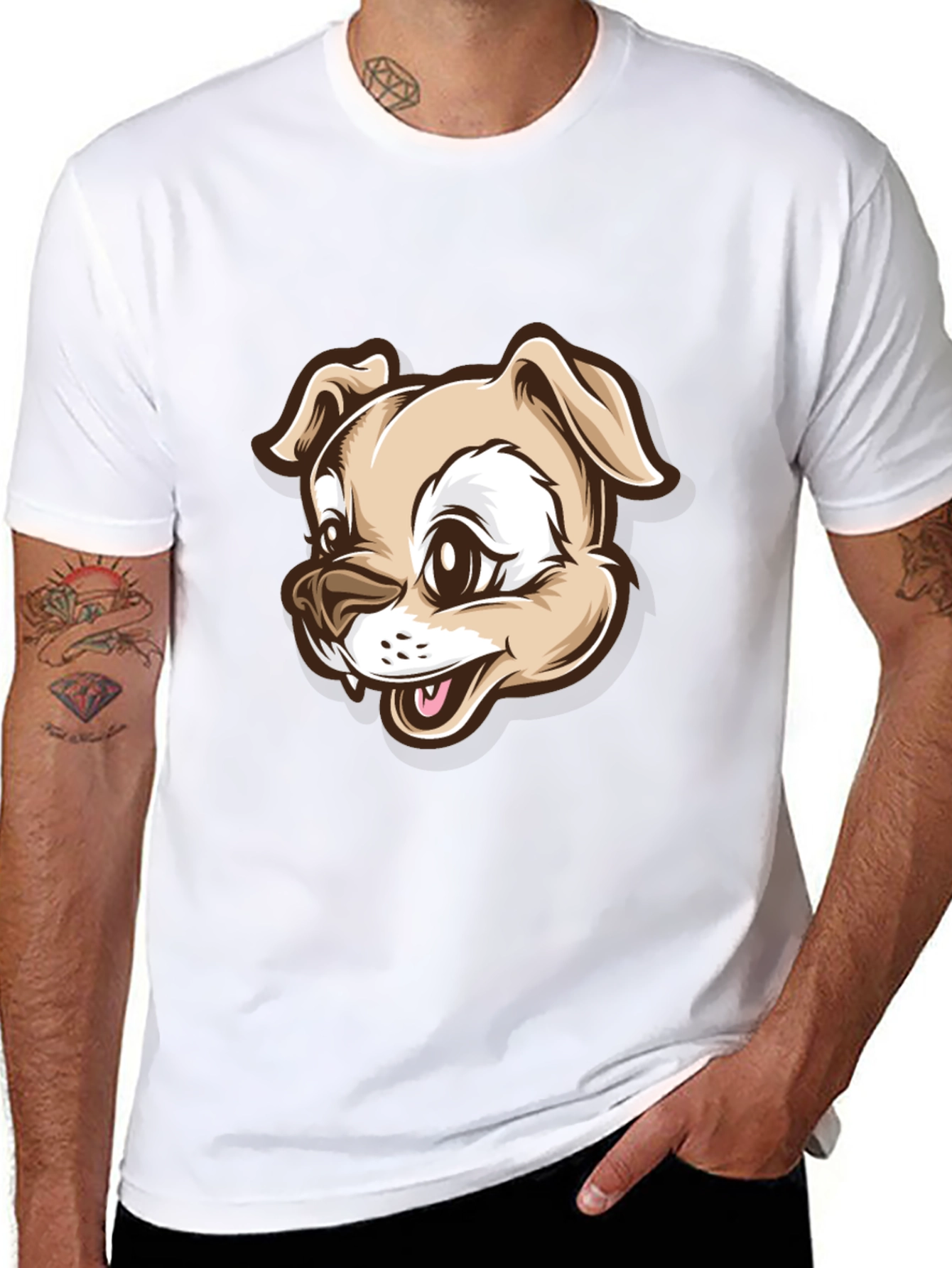Dog Cartoon Graphic T-Shirt - Black