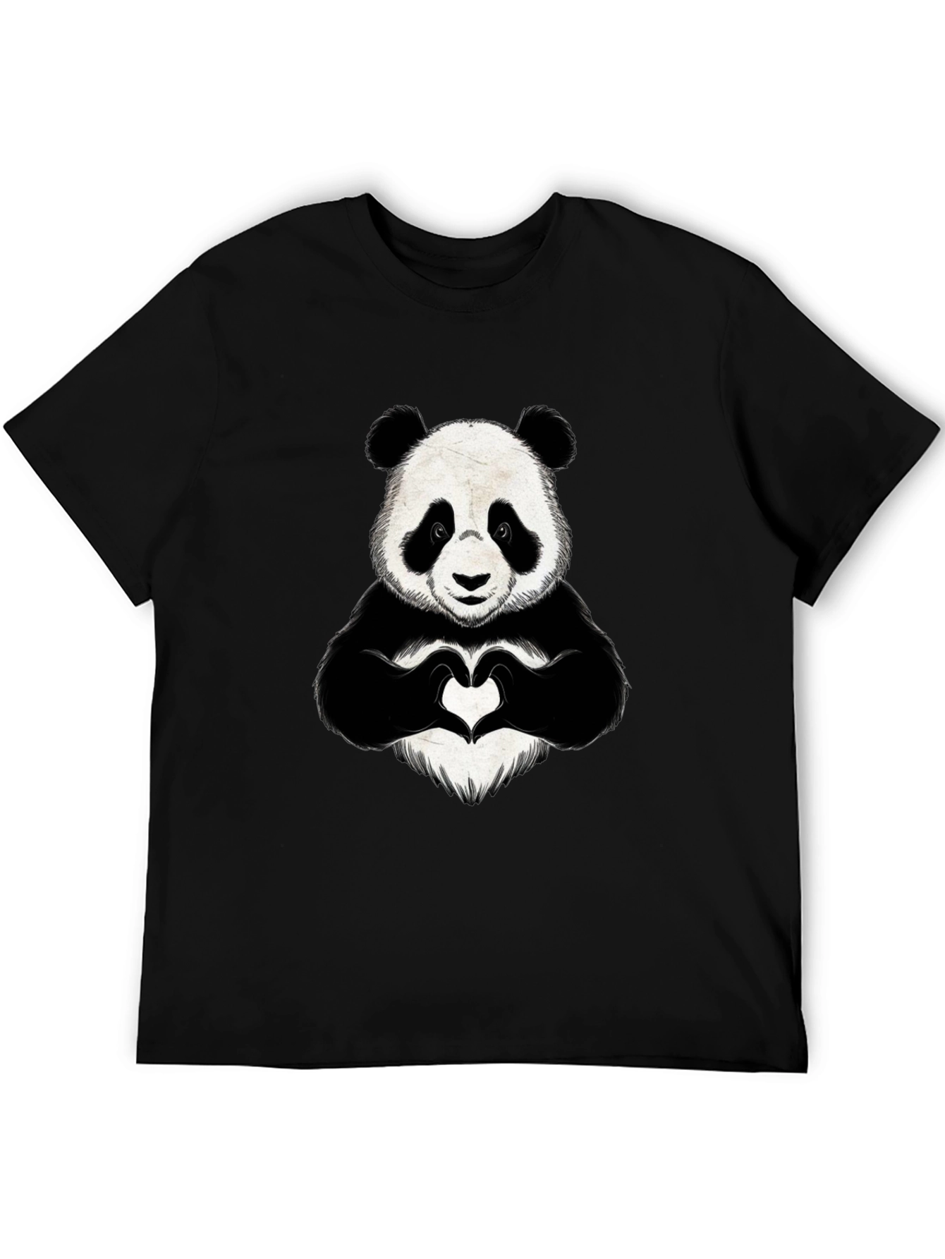 Panda Heart Hands Graphic Black T-Shirt