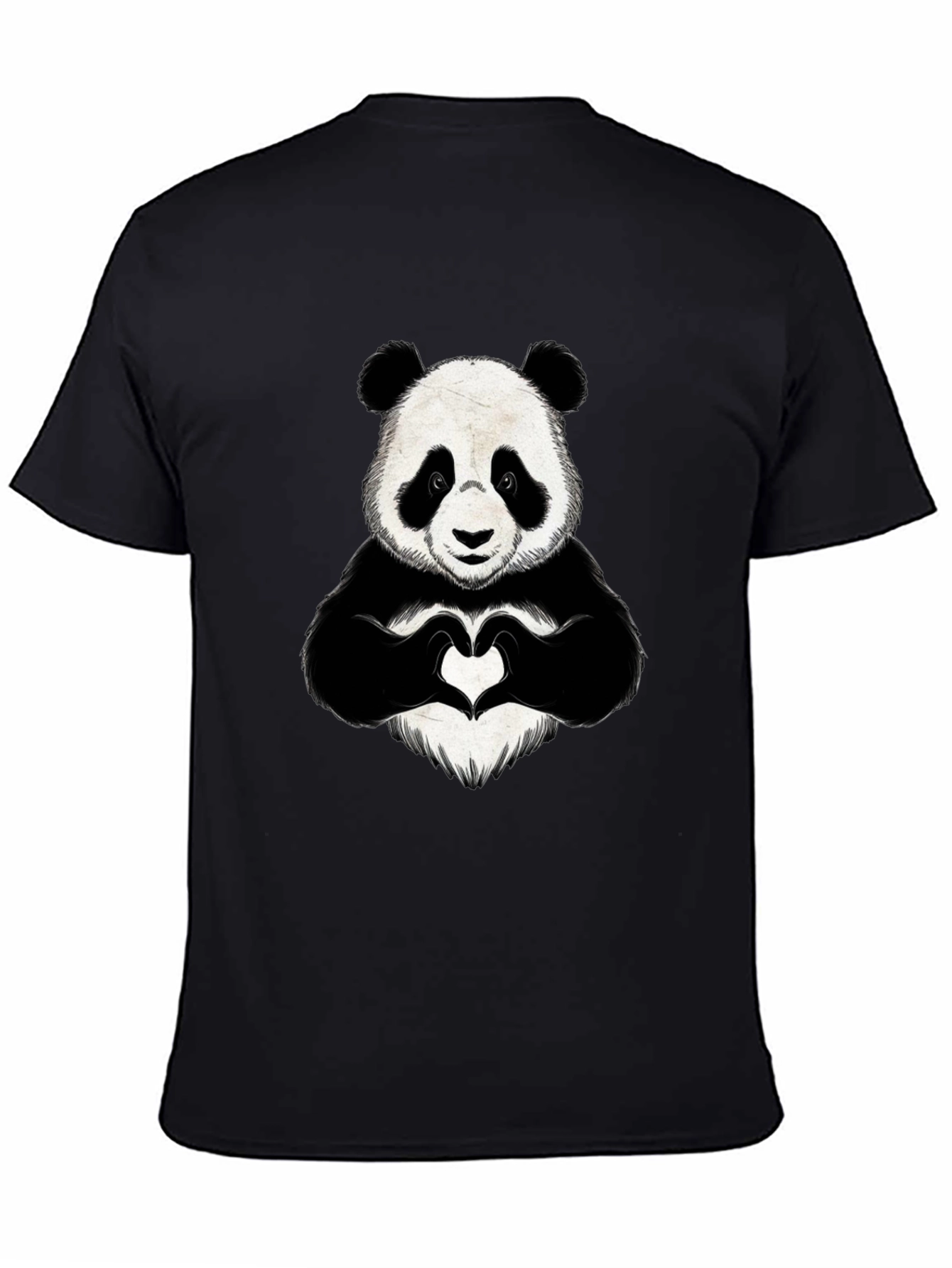 Panda Heart Hands Graphic Black T-Shirt