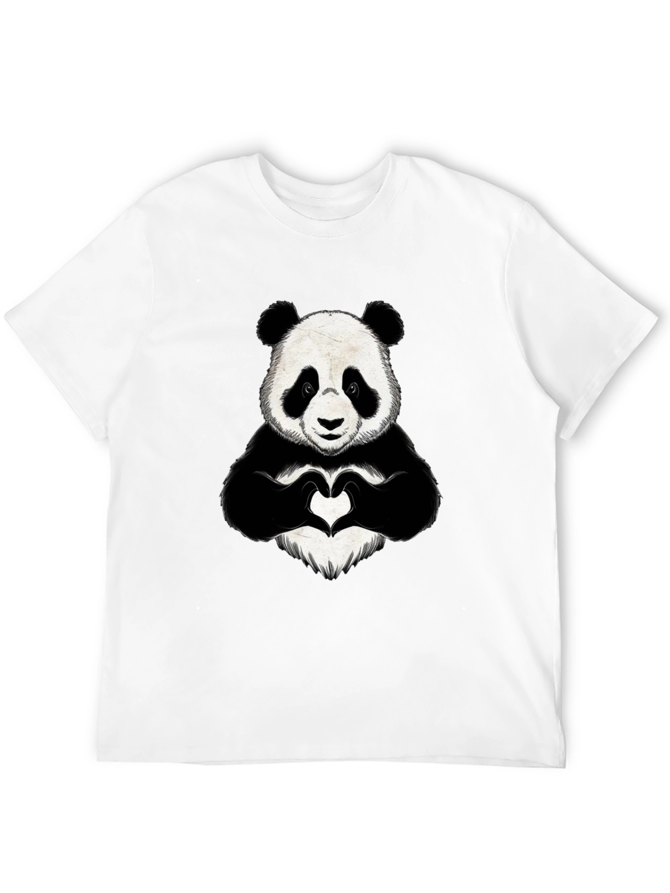 Panda Heart Hands Graphic Black T-Shirt