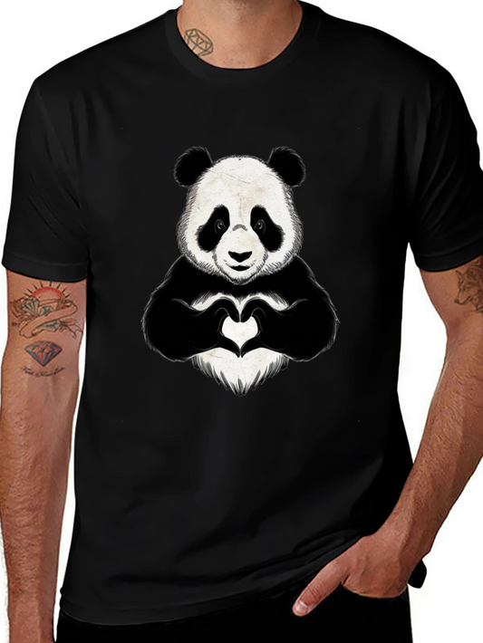 Panda Heart Hands Graphic Black T-Shirt