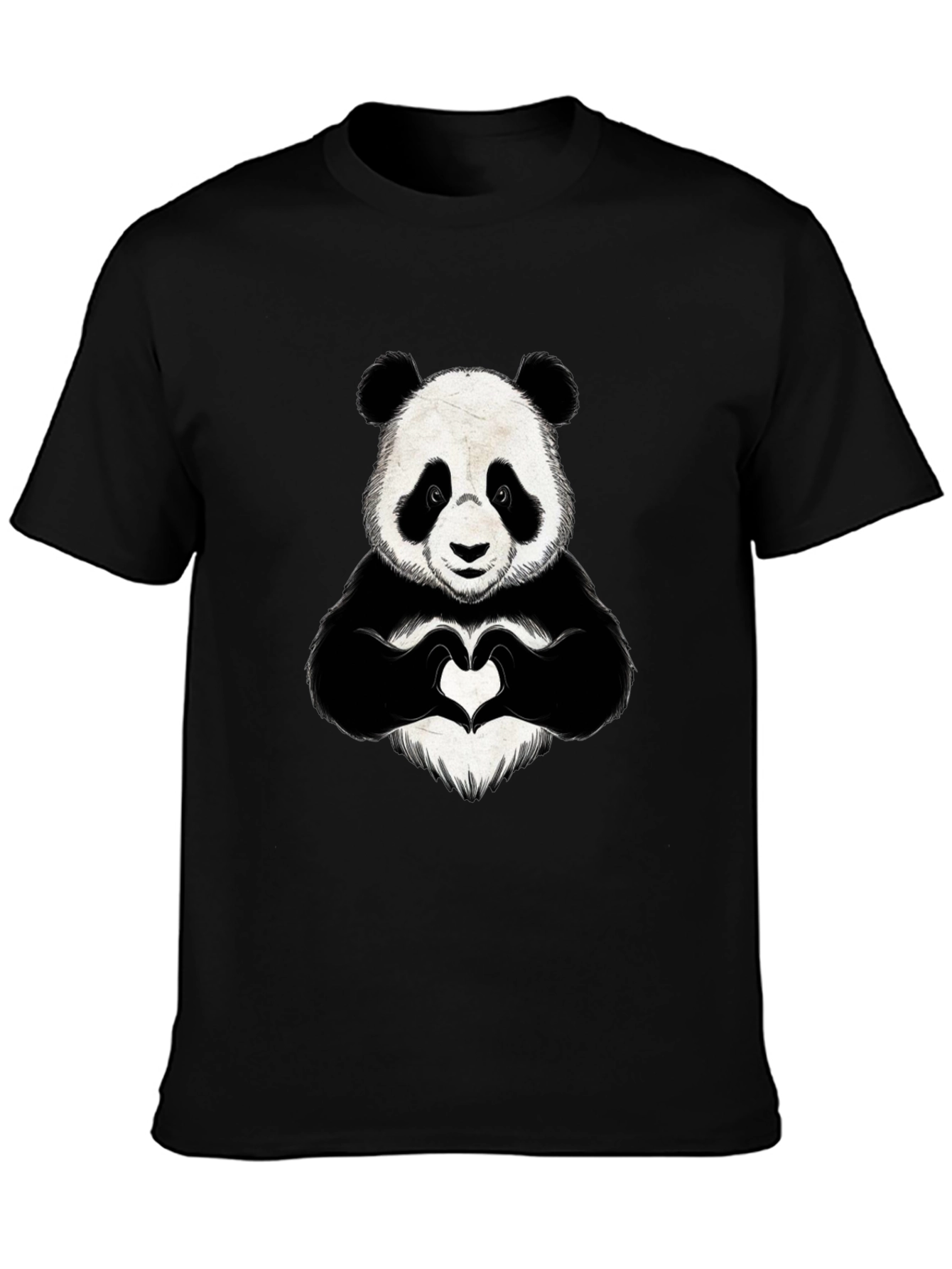 Panda Heart Hands Graphic Black T-Shirt