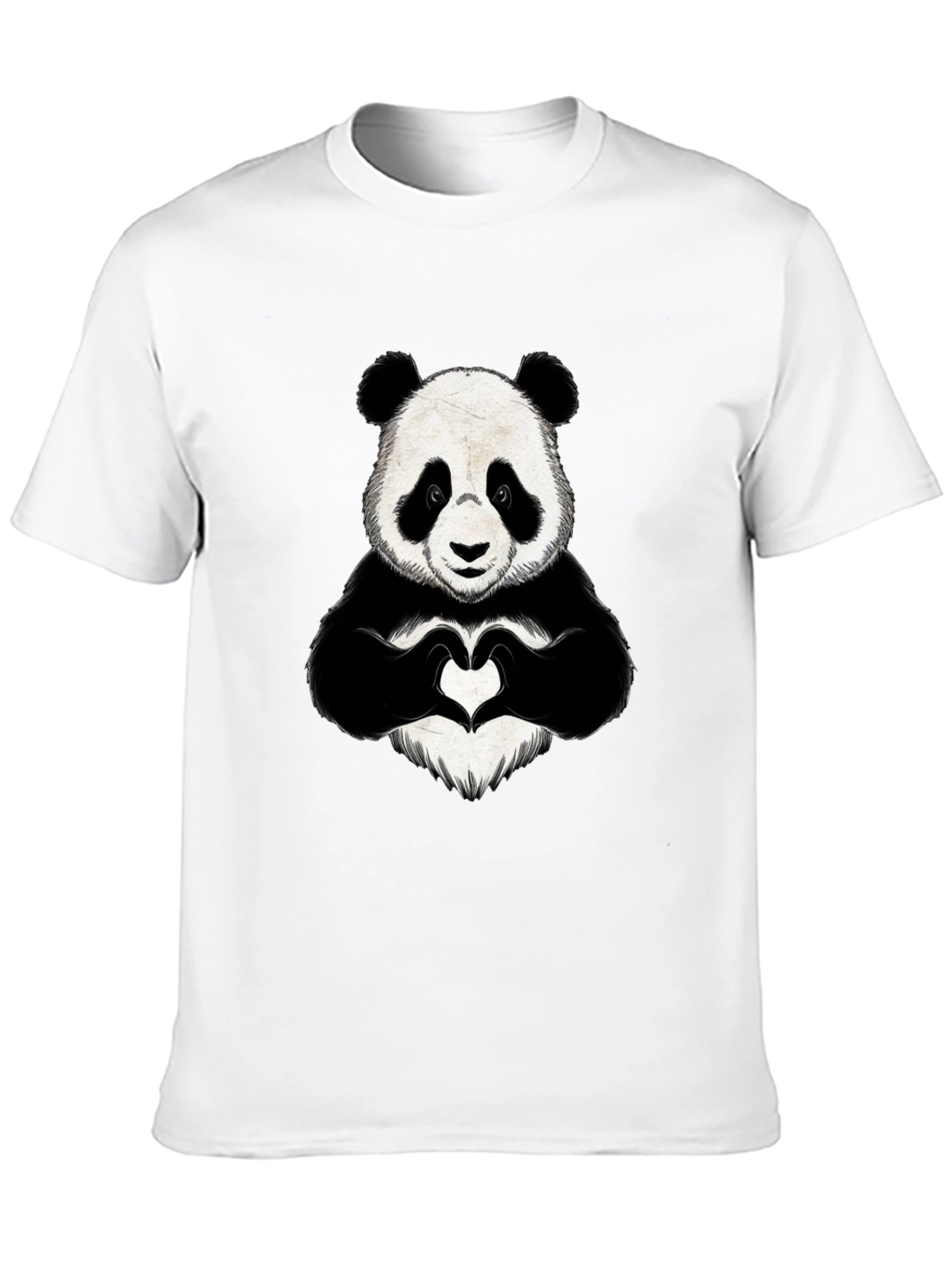 Panda Heart Hands Graphic Black T-Shirt